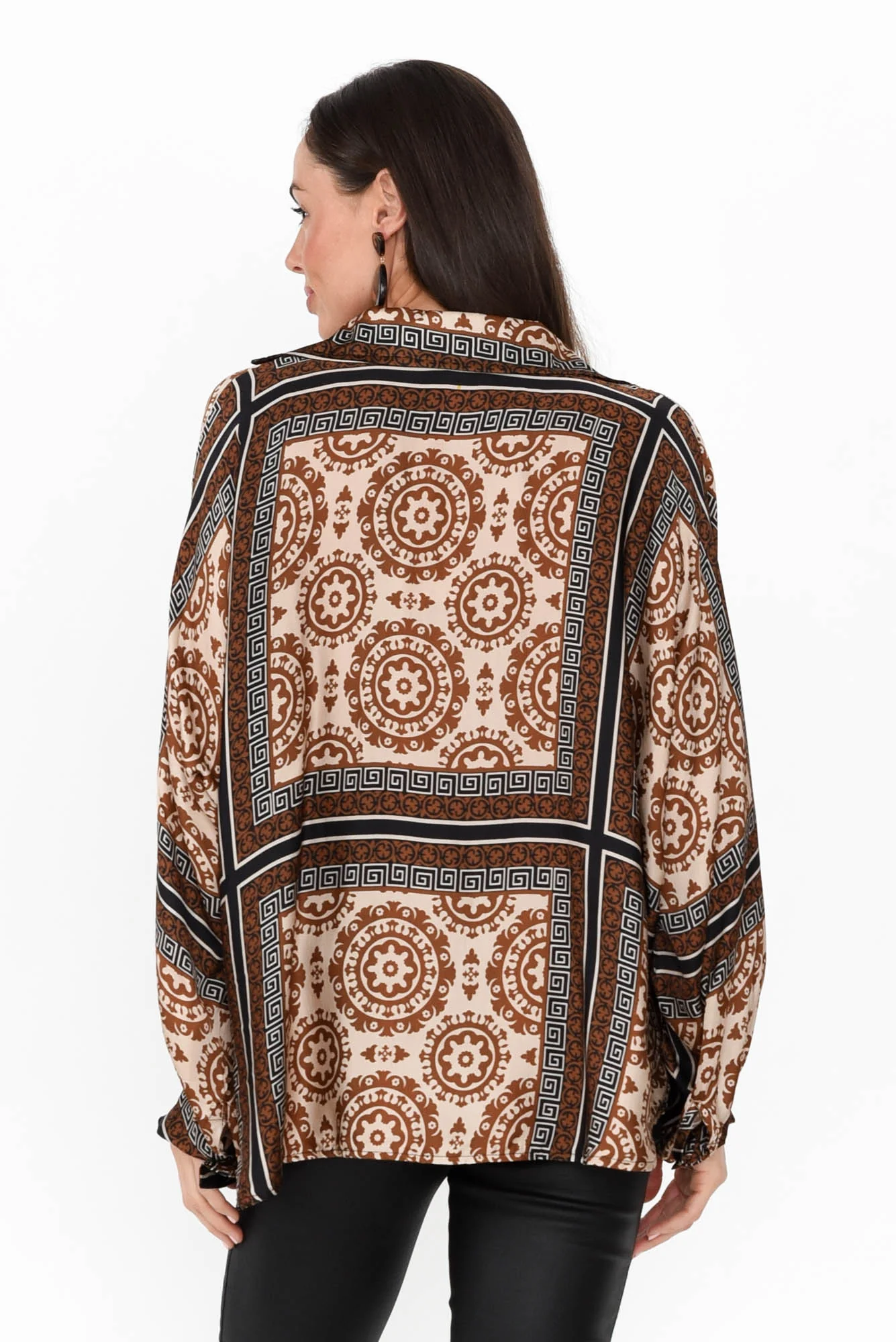 Monroe Brown Geo Silk Blend Top