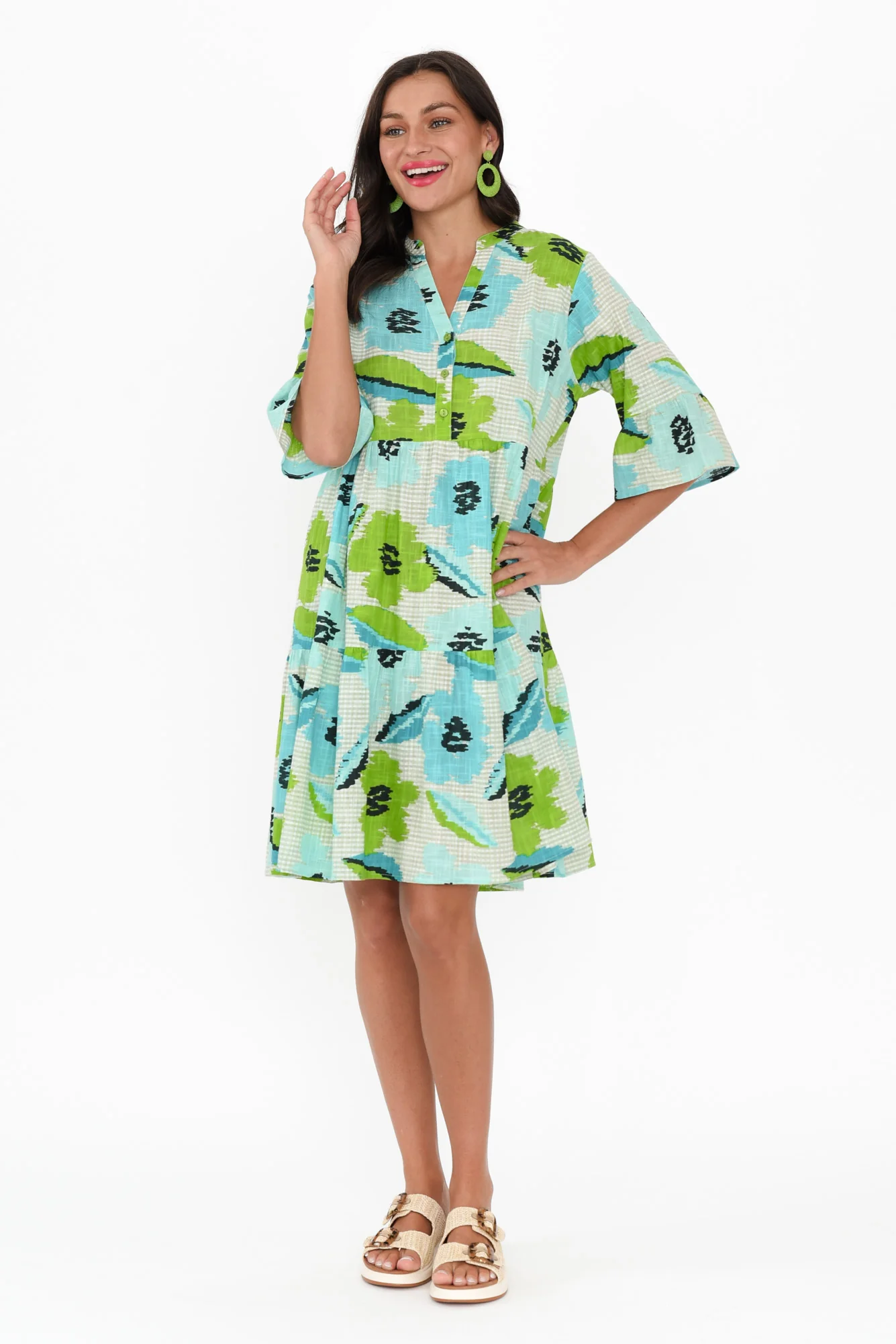 Senna Green Floral Cotton Dress