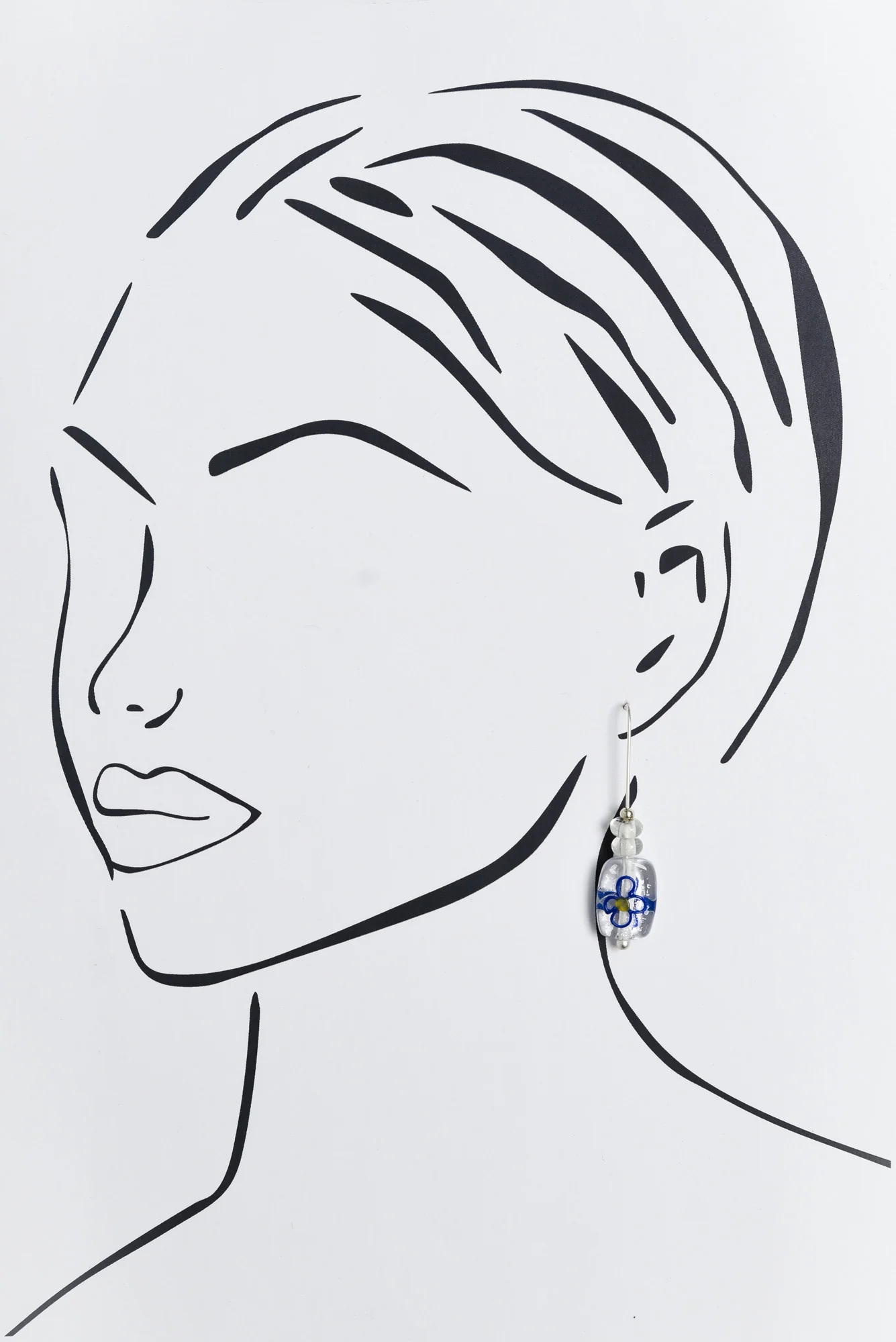 Celia Blue Flower Glass Hook Earrings