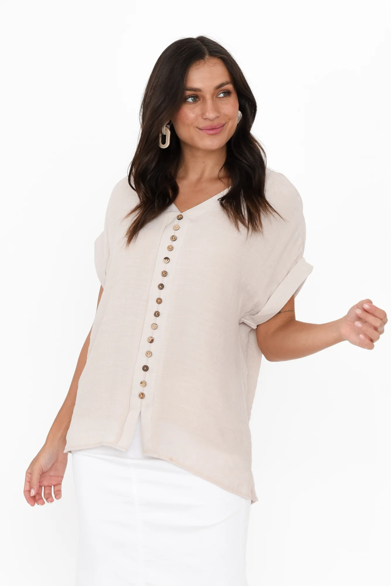 Miray Beige Button Top