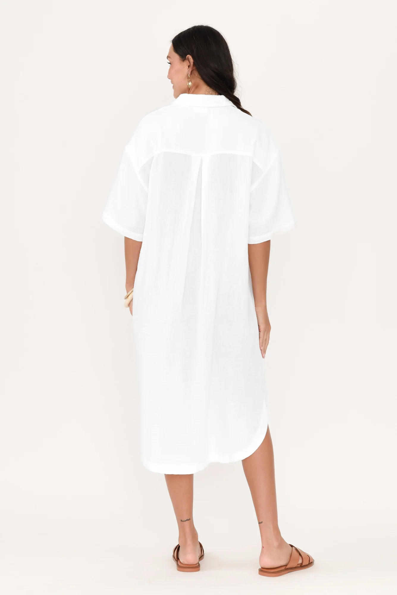 Tahiti White Cotton Cheesecloth Tie Dress
