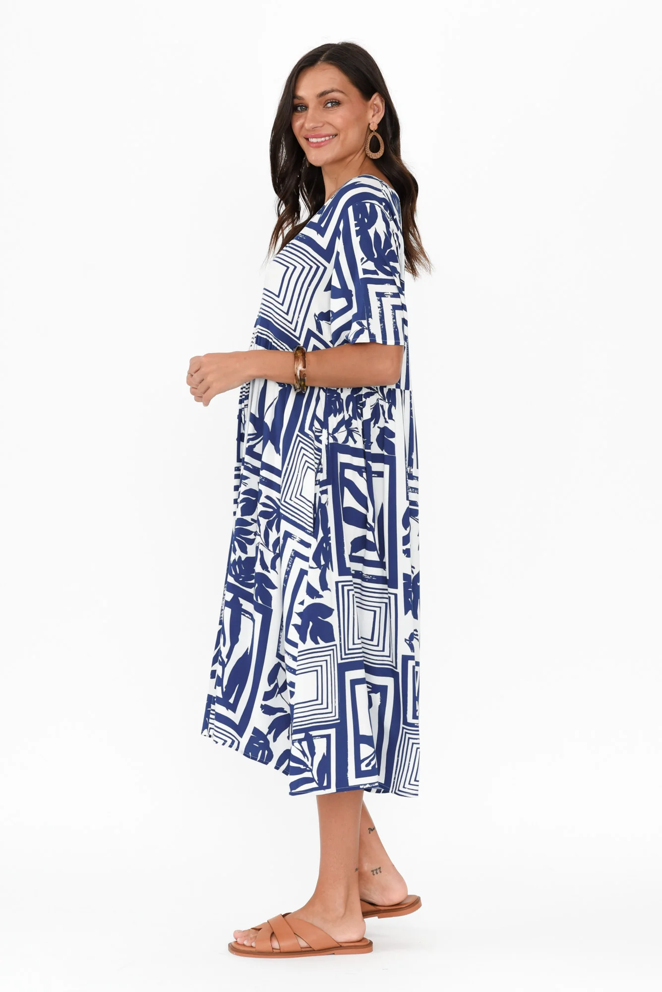 Sharlene Blue Tile Midi Dress