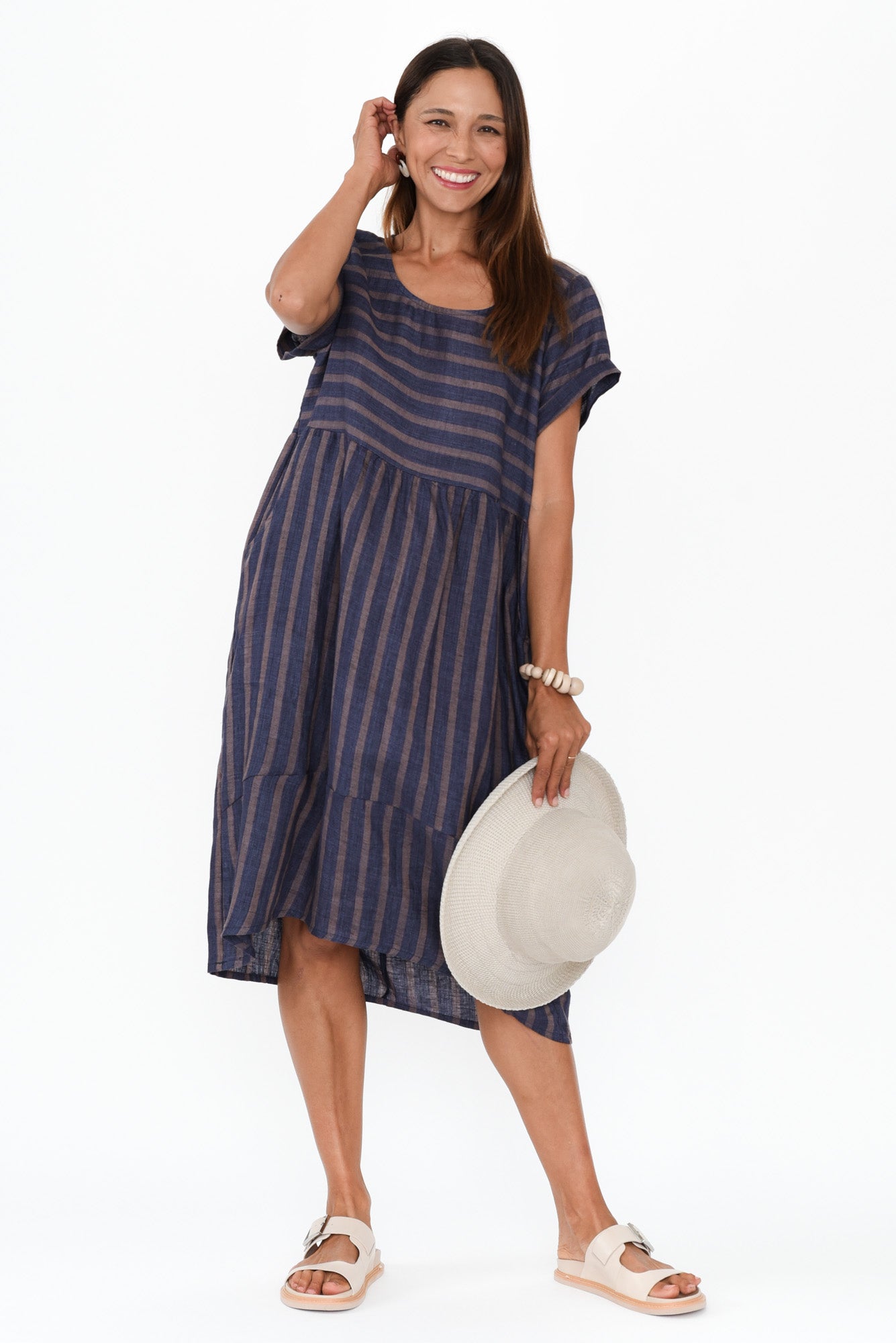 Liana Navy Stripe Linen Dress
