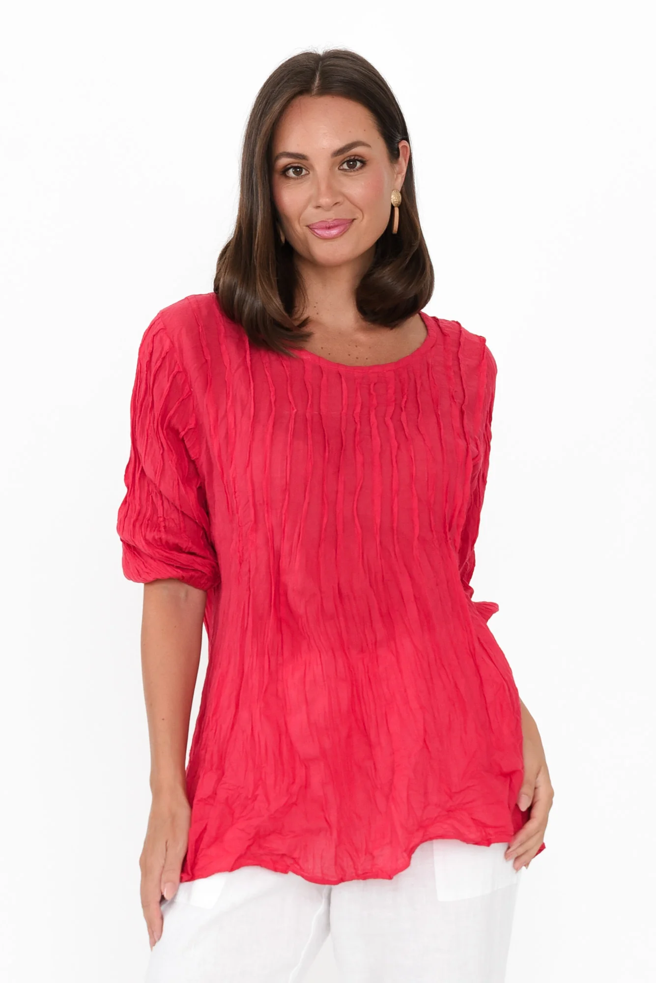 Selma Berry Crinkle Cotton Top