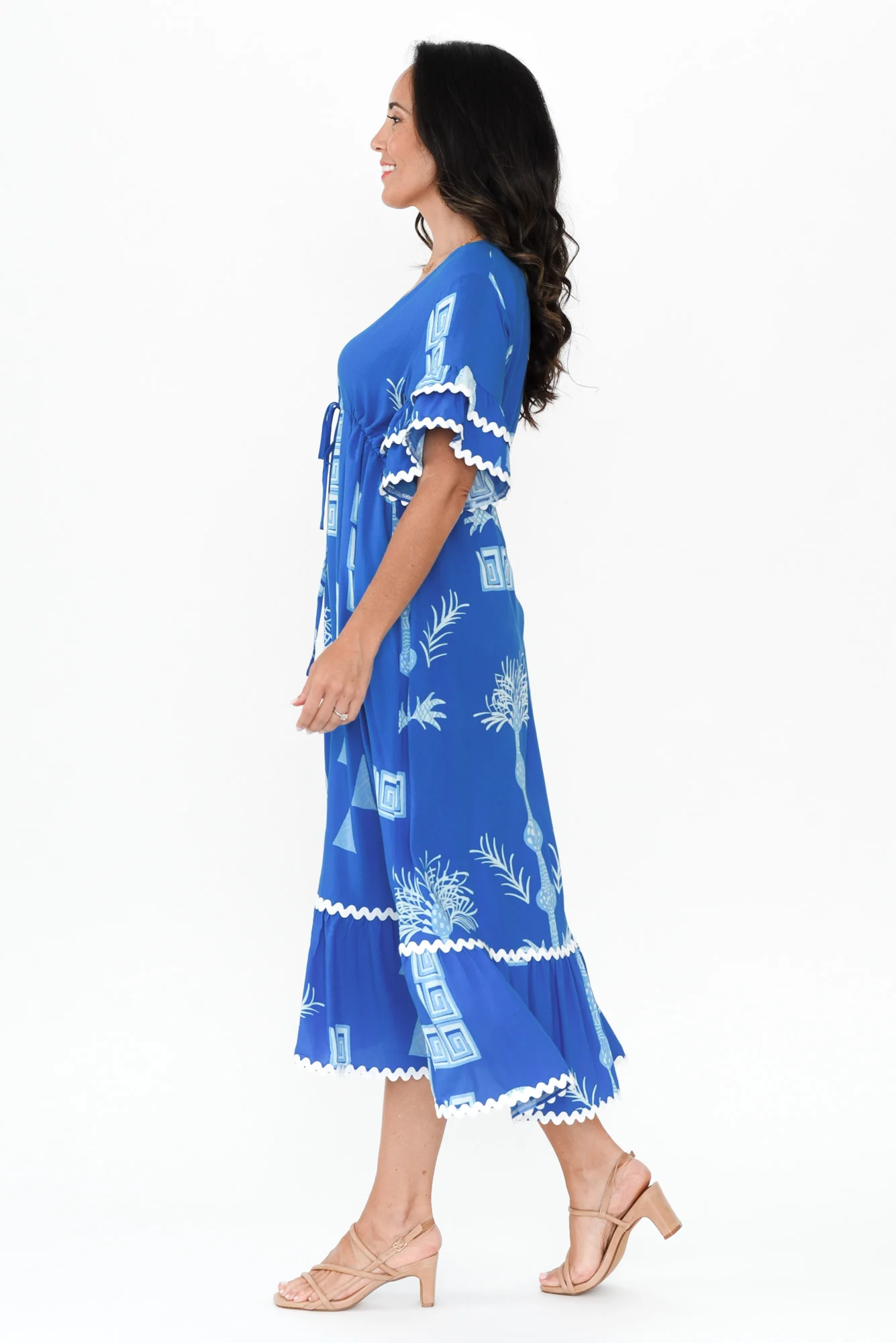 Rosemarie Blue Tropical Frill Dress