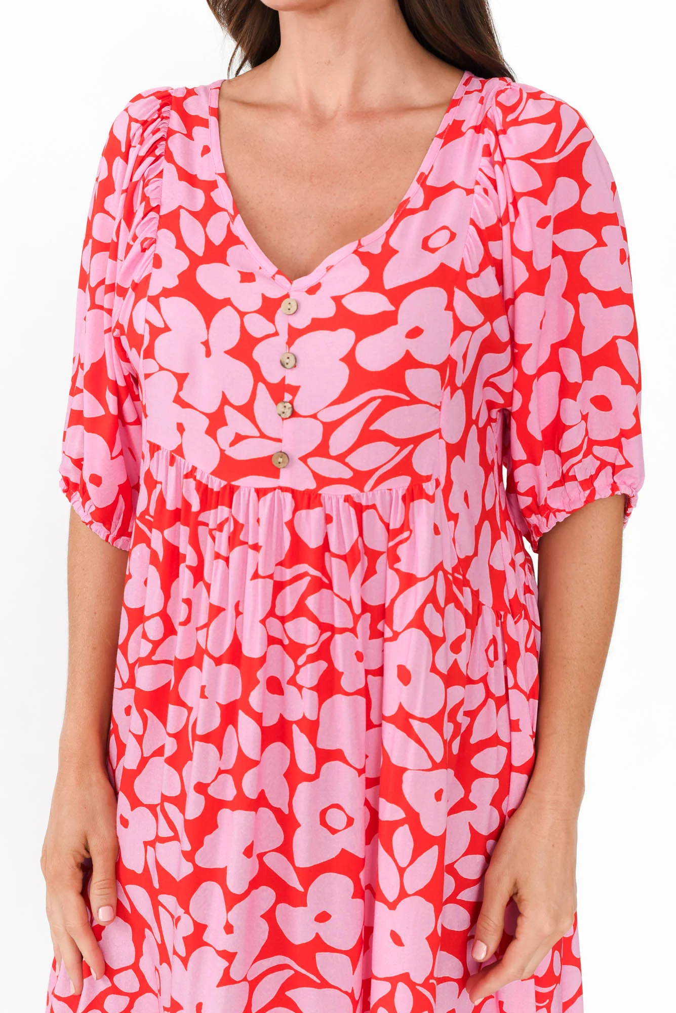 Kacey Pink Floral Button Dress