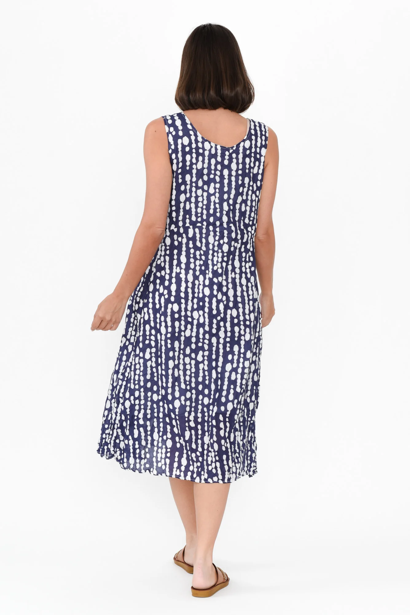 Jolie Navy Speckle Crinkle Cotton Dress