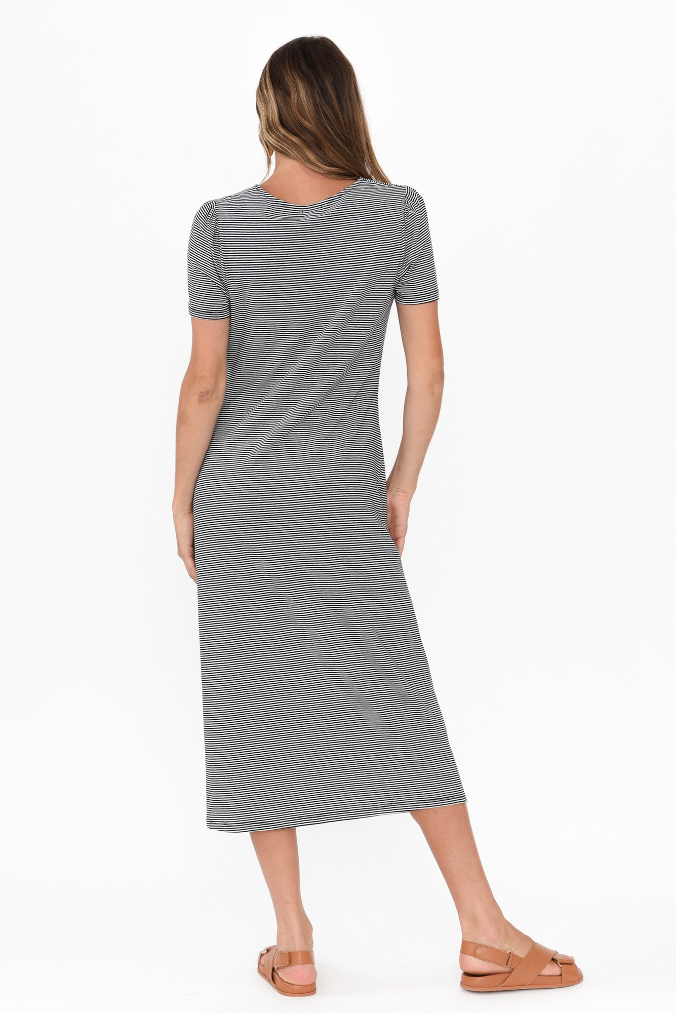 Kitt Black Stripe Cotton Stretch Tie Dress