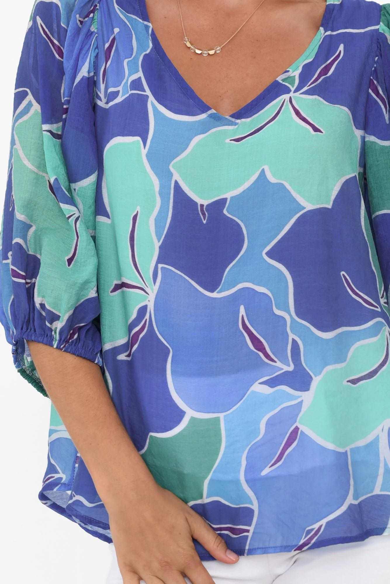 Misma Cobalt Floral V Neck Top