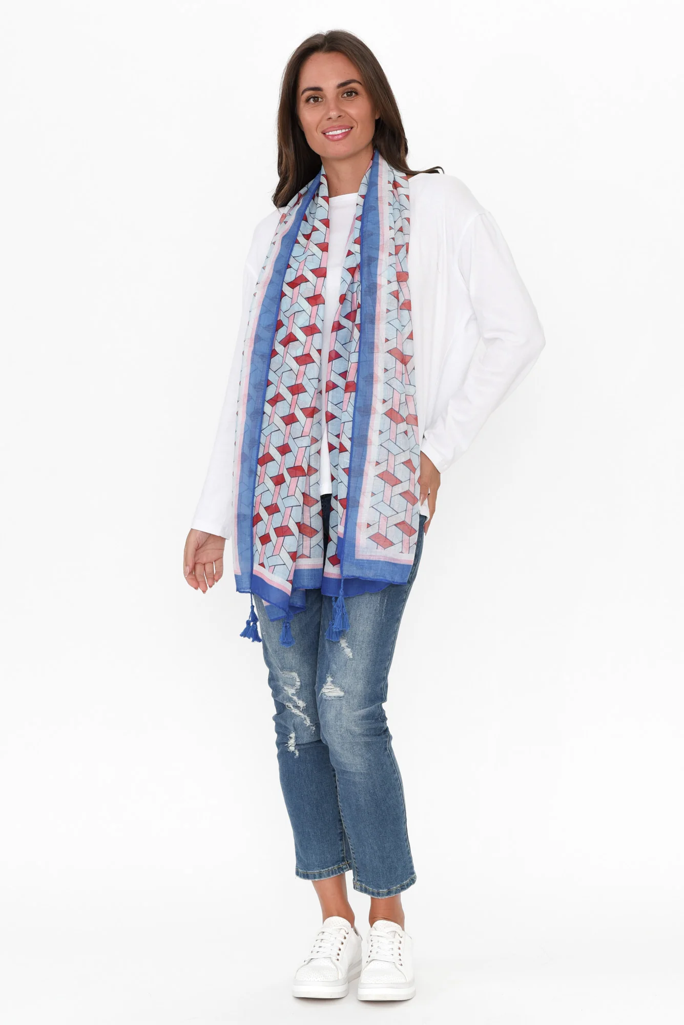 Hogan Blue Geo Tassel Scarf
