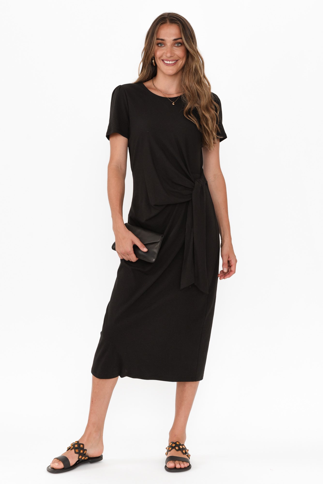 Kitt Black Cotton Stretch Tie Dress