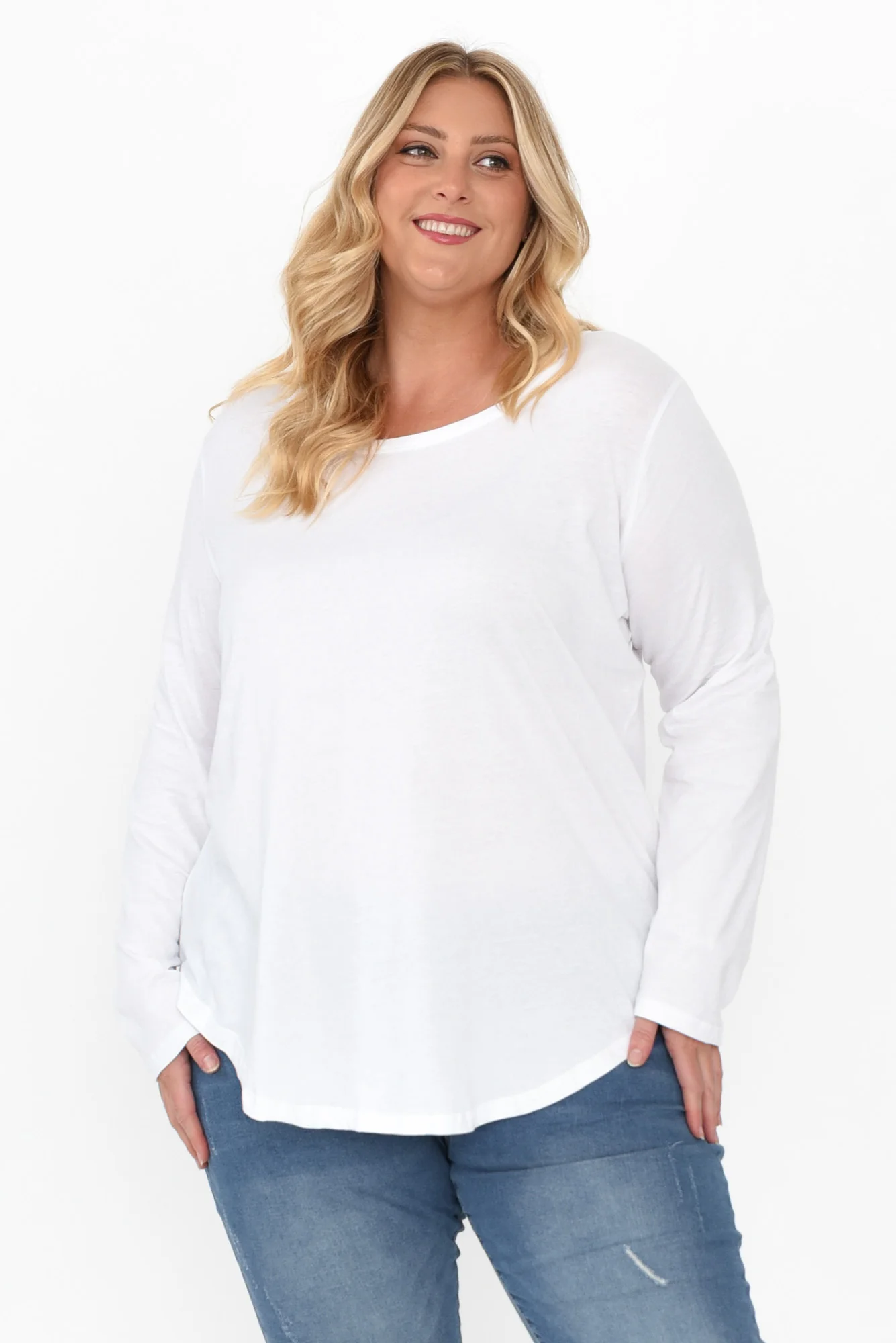 Megan White Cotton Long Sleeve Top