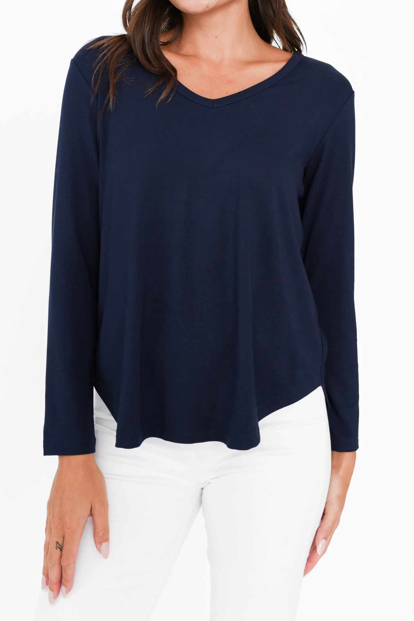 Sia Navy Bamboo V Neck Top
