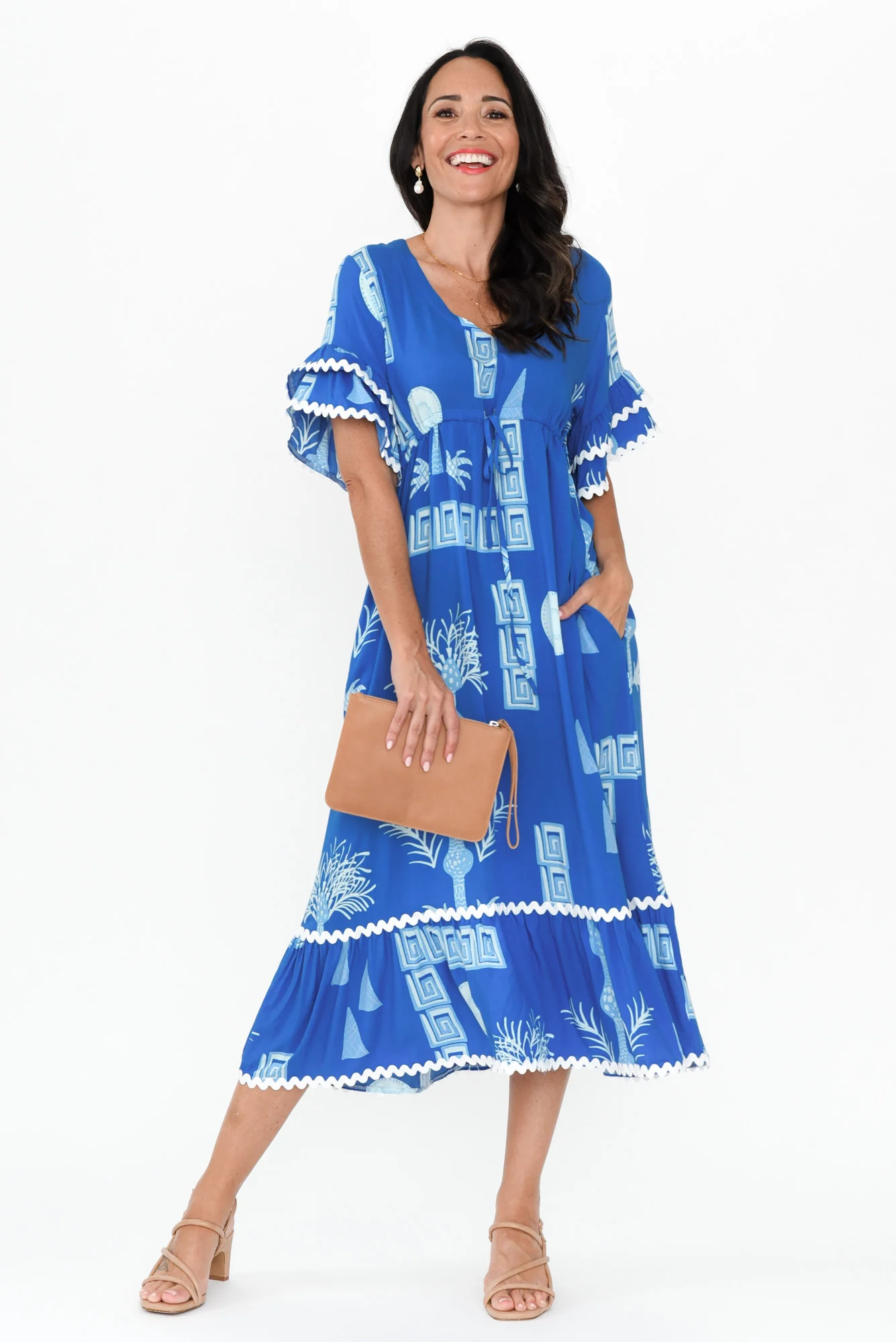 Rosemarie Blue Tropical Frill Dress