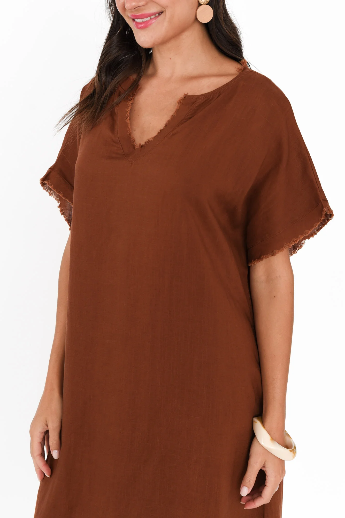 Darlene Brown Linen Blend Dress