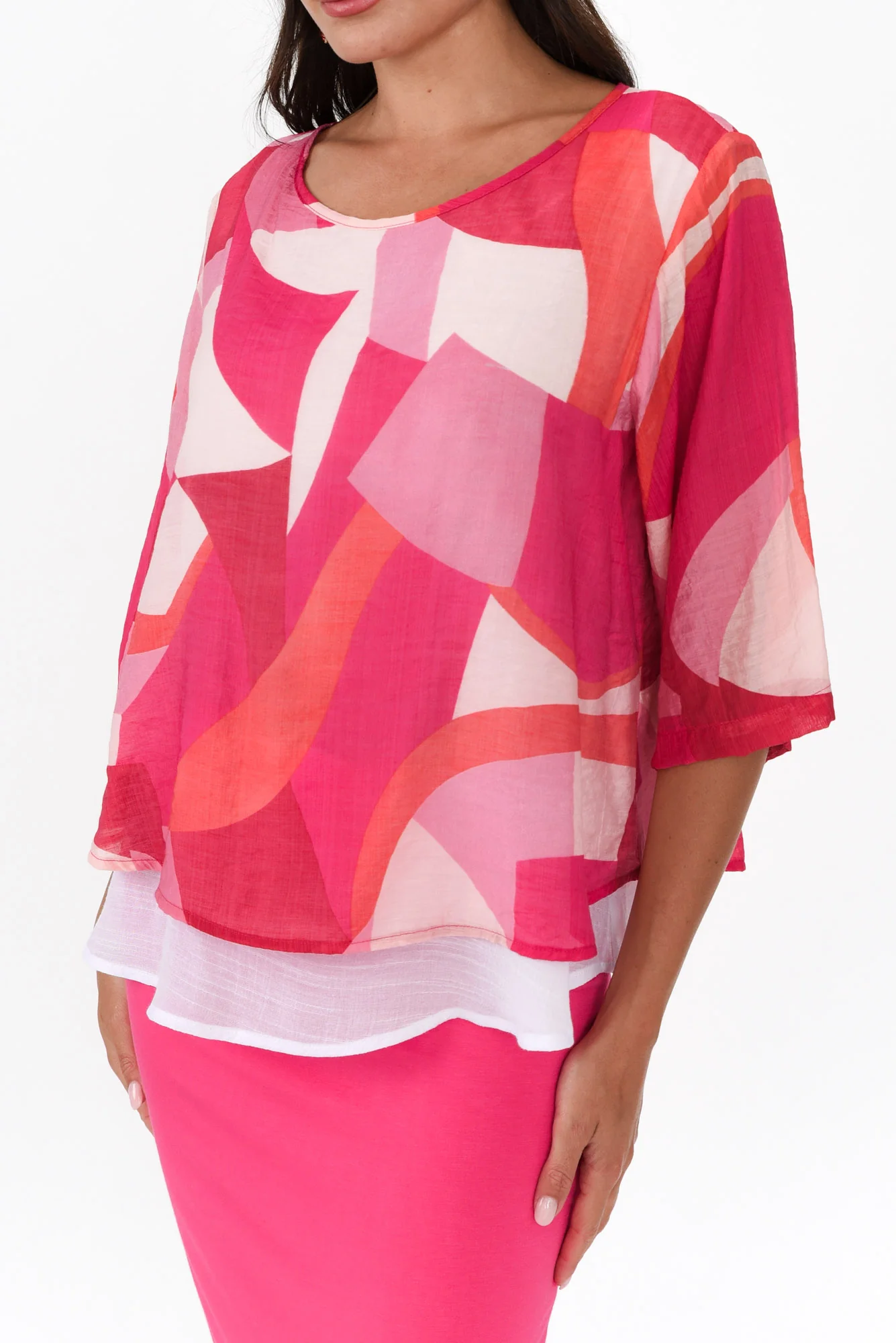 Liora Pink Geo Layered Top