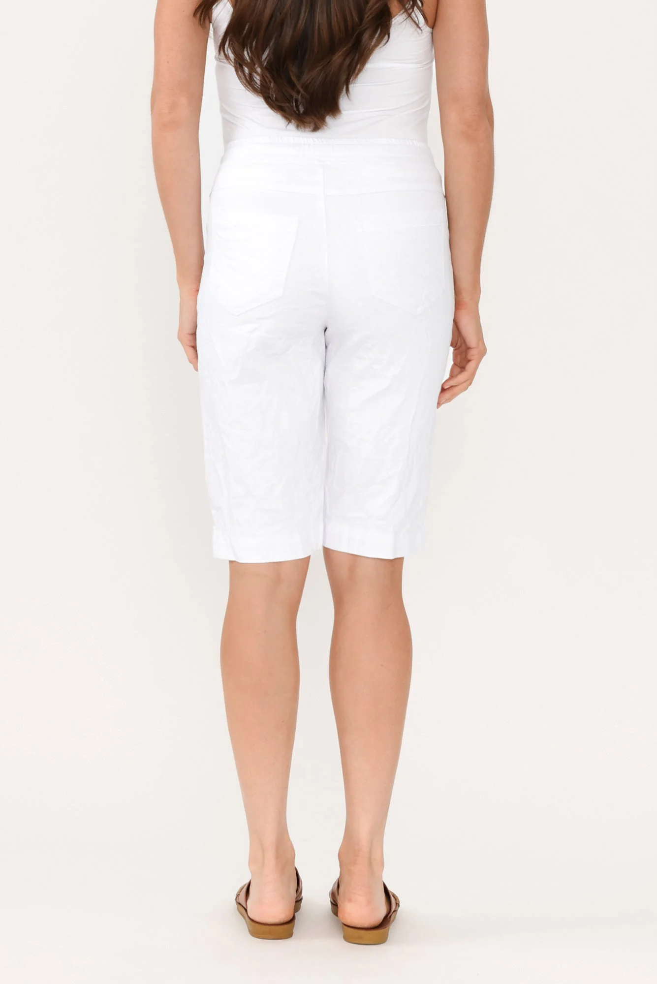 Asha White Cotton Blend Drawstring Shorts