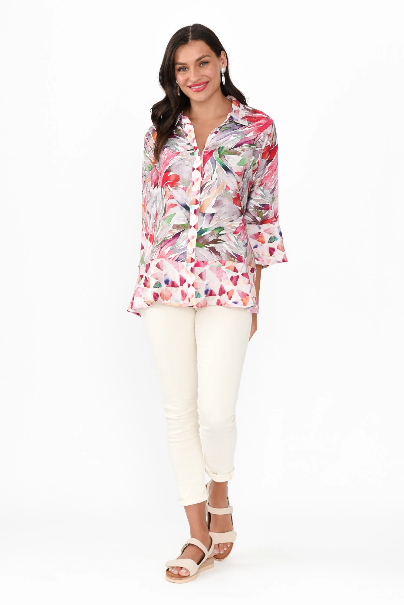 Vesta Pink Abstract Cotton Linen Shirt