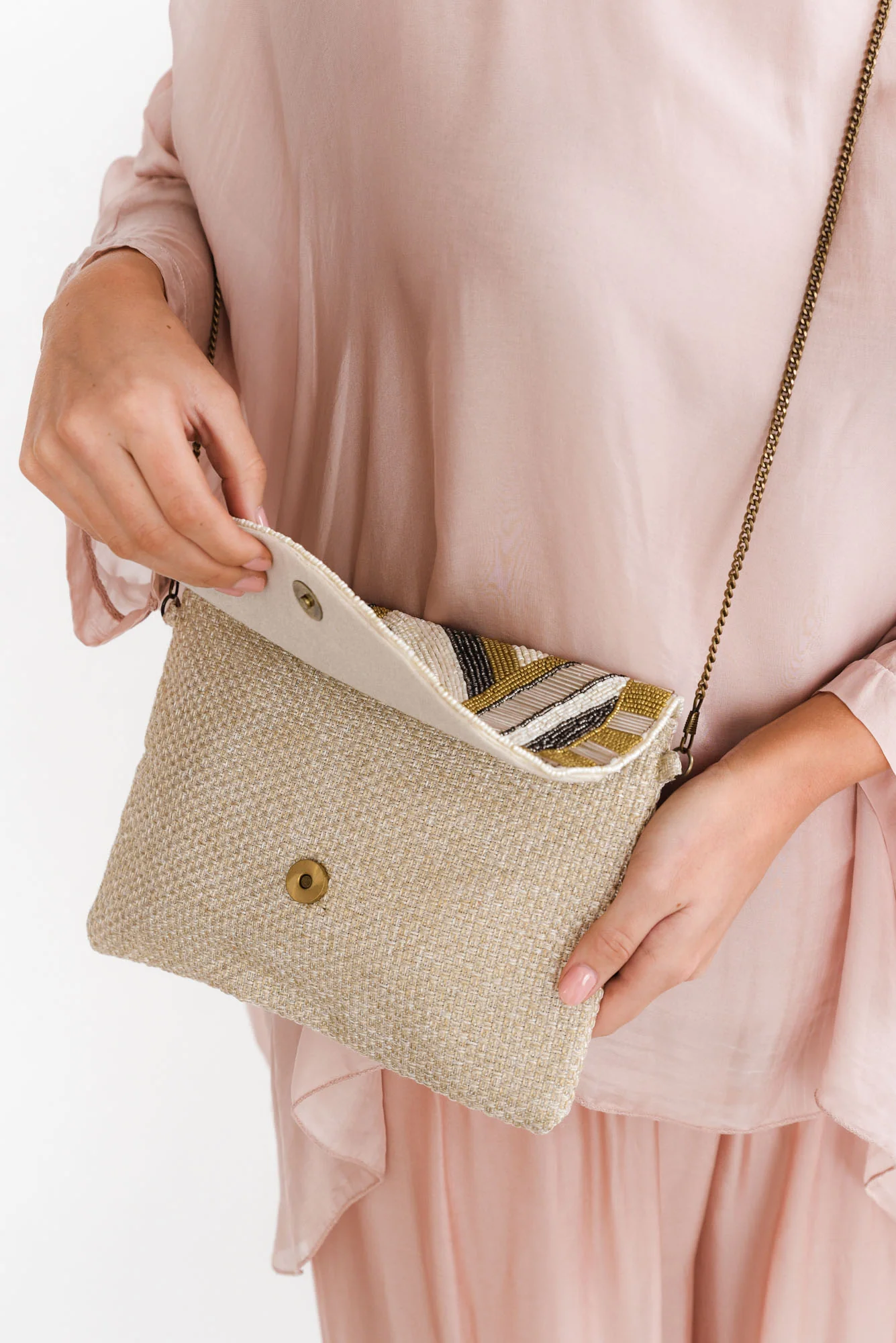 Maja Beige Beaded Clutch