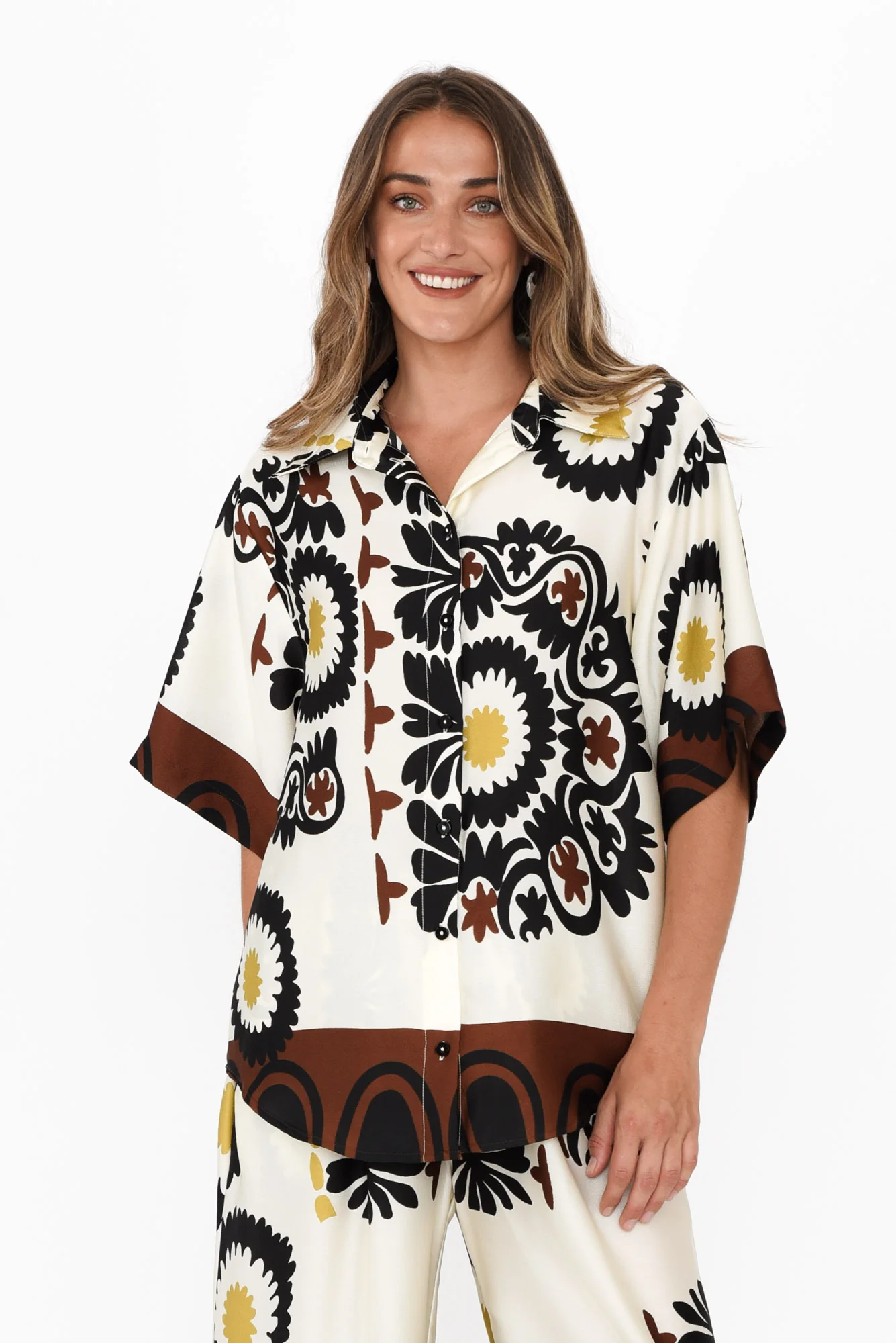 Playa Cream Abstract Collared Shirt