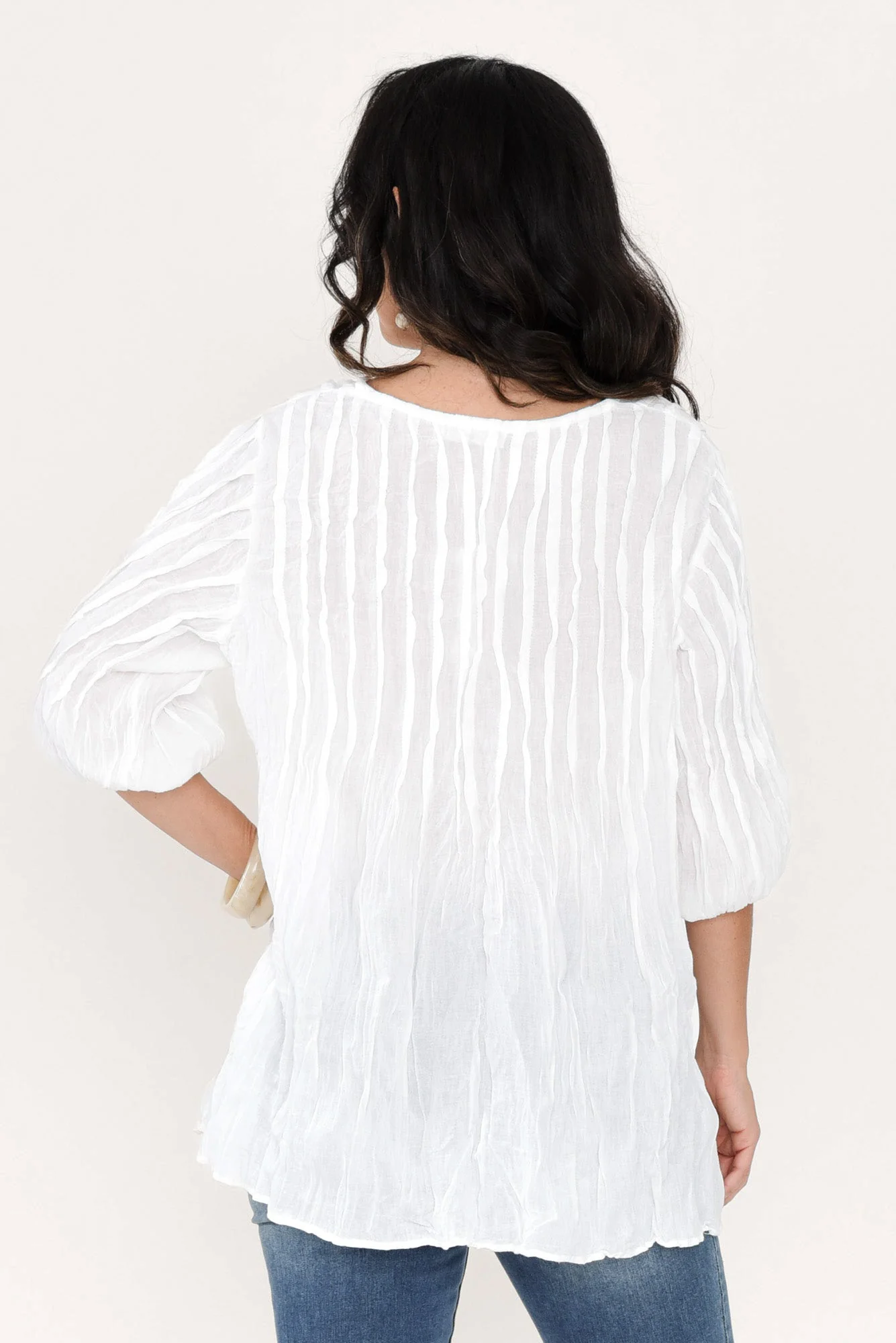 Selma White Crinkle Cotton Top