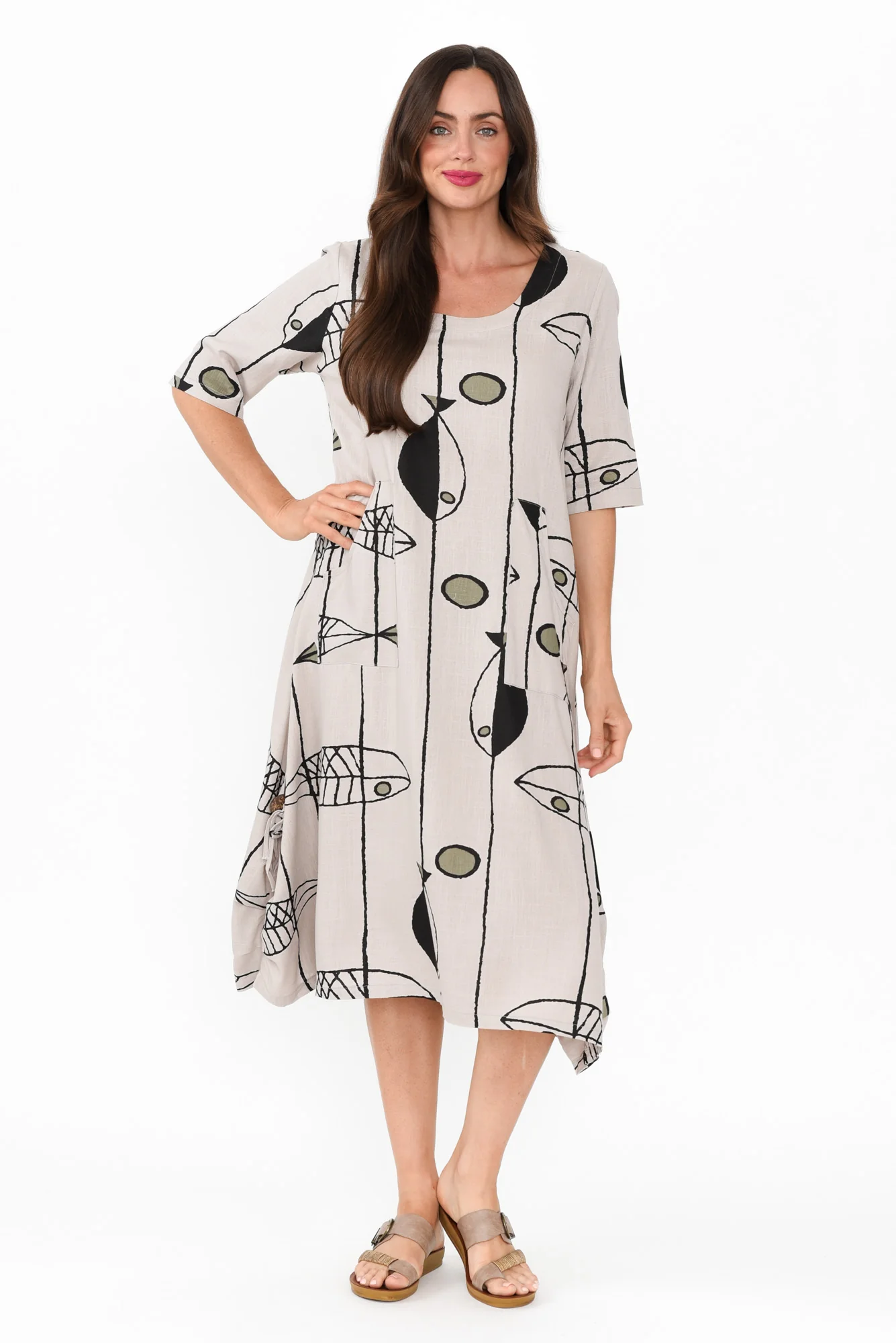 Hailee Taupe Sea Linen Cotton Dress
