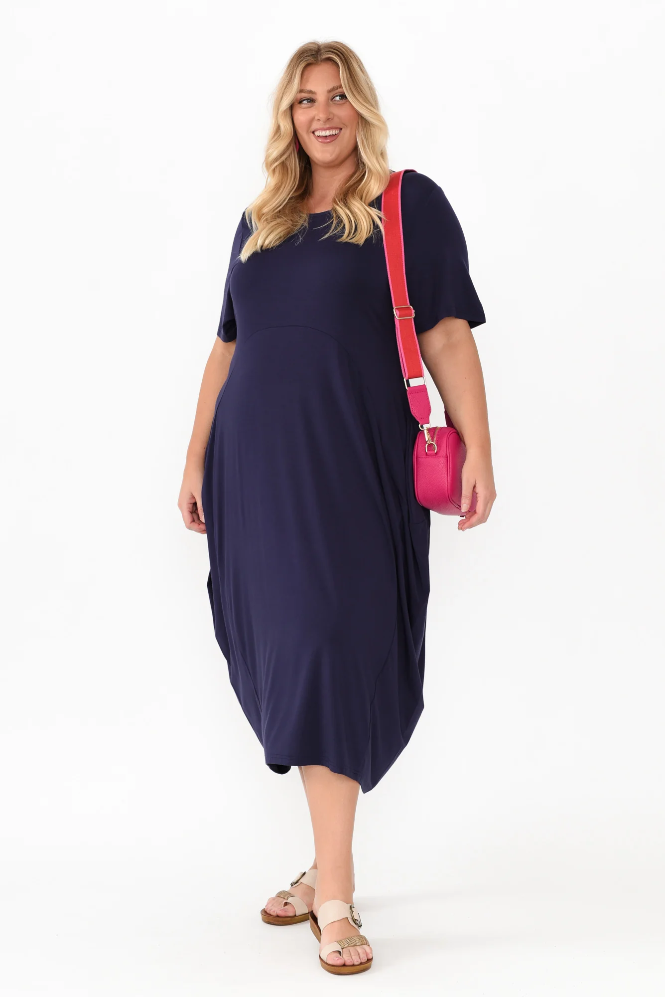 Glenda Navy Short Sleeve Crescent Dress