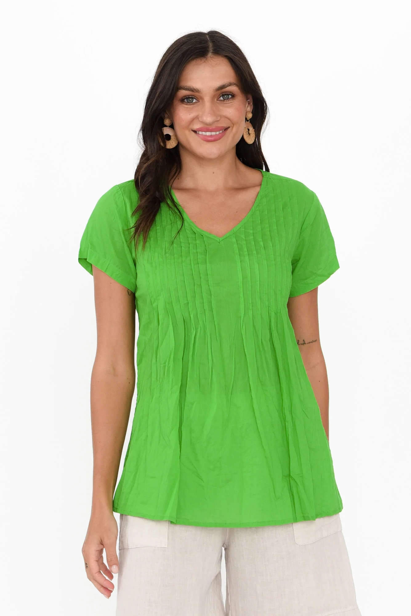 Fia Lime Crinkle Cotton Top
