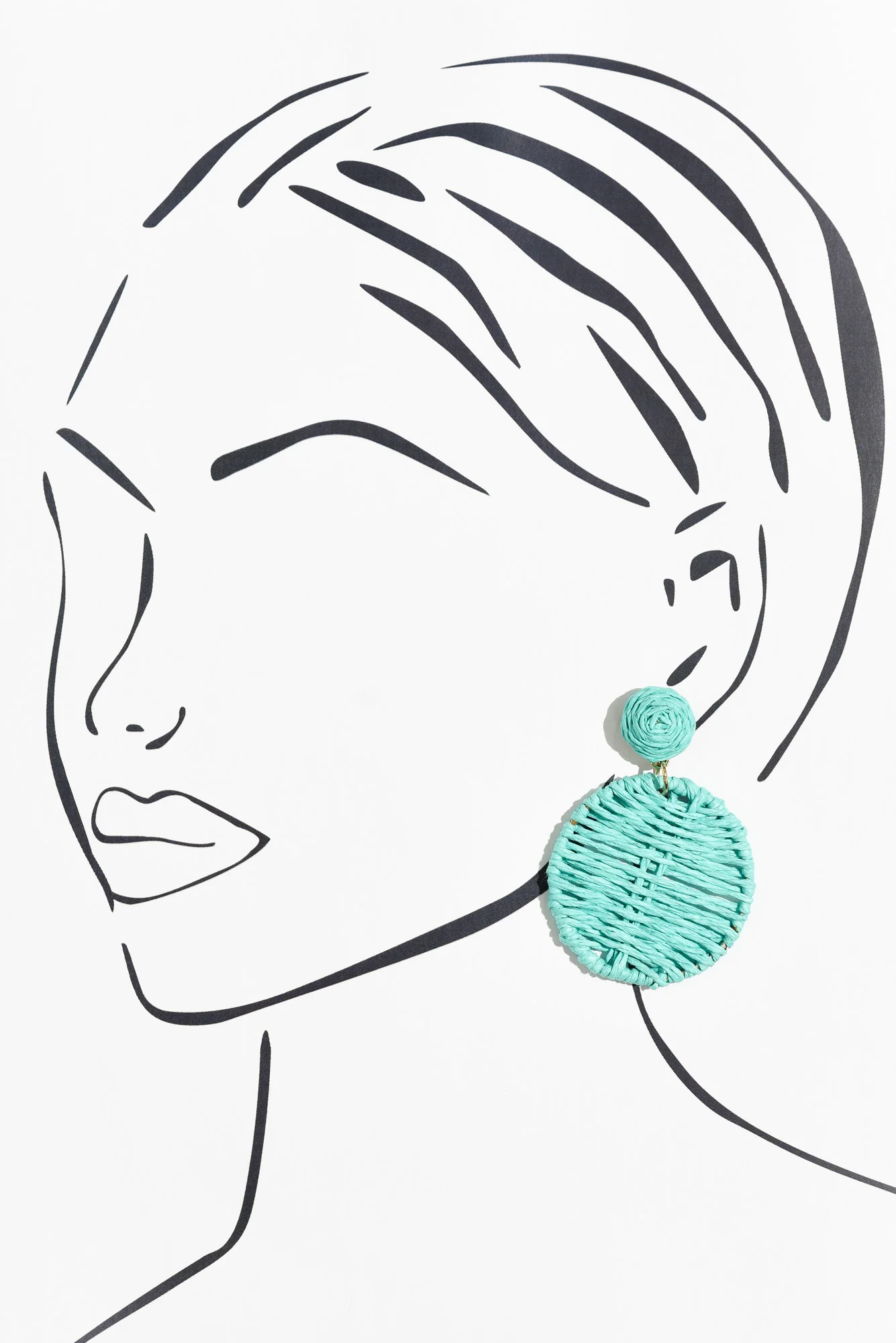Theora Aqua Rattan Disc Earrings