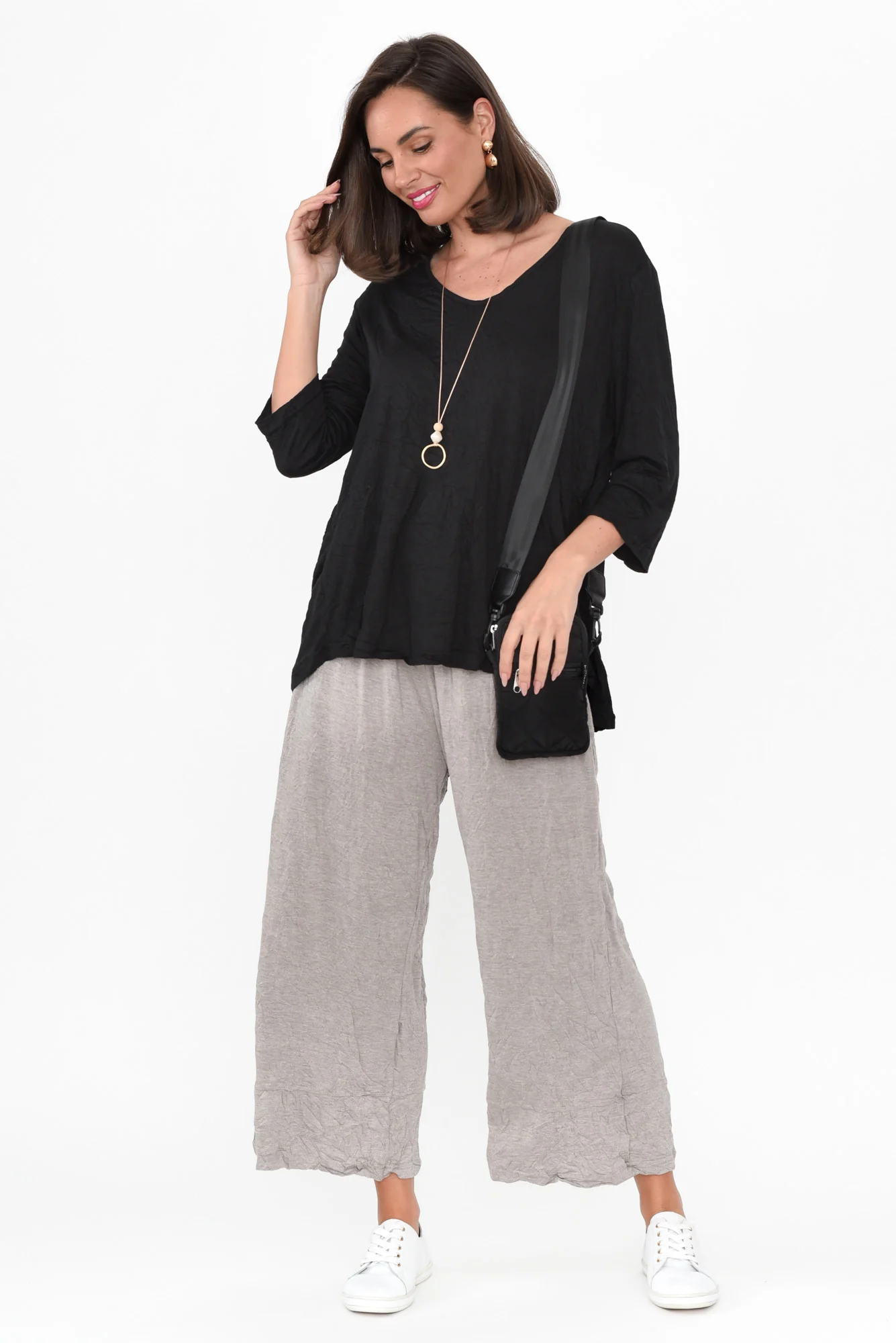 Julita Black Crinkle Cotton Top