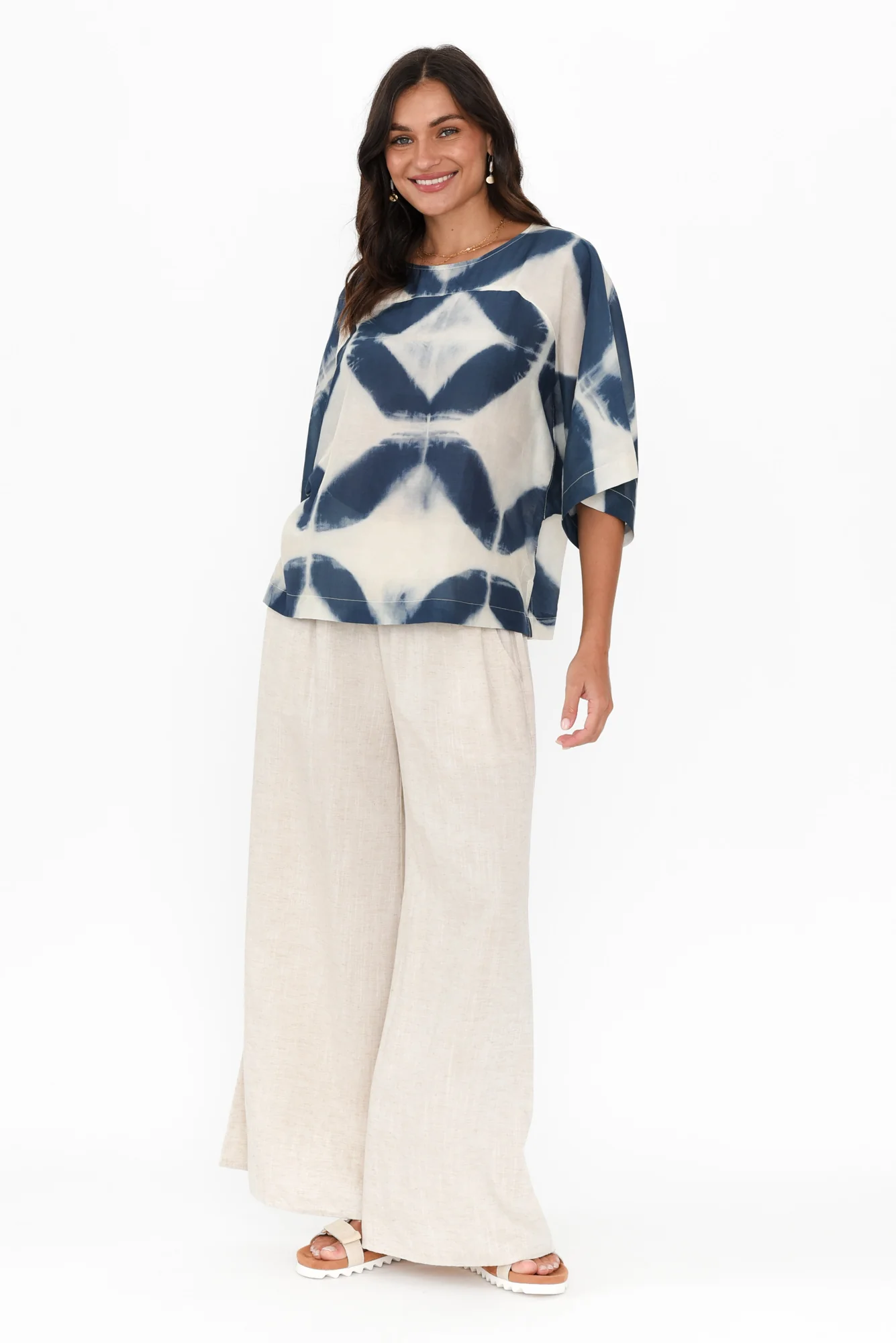 Baley Blue Diamond Cotton Silk Top