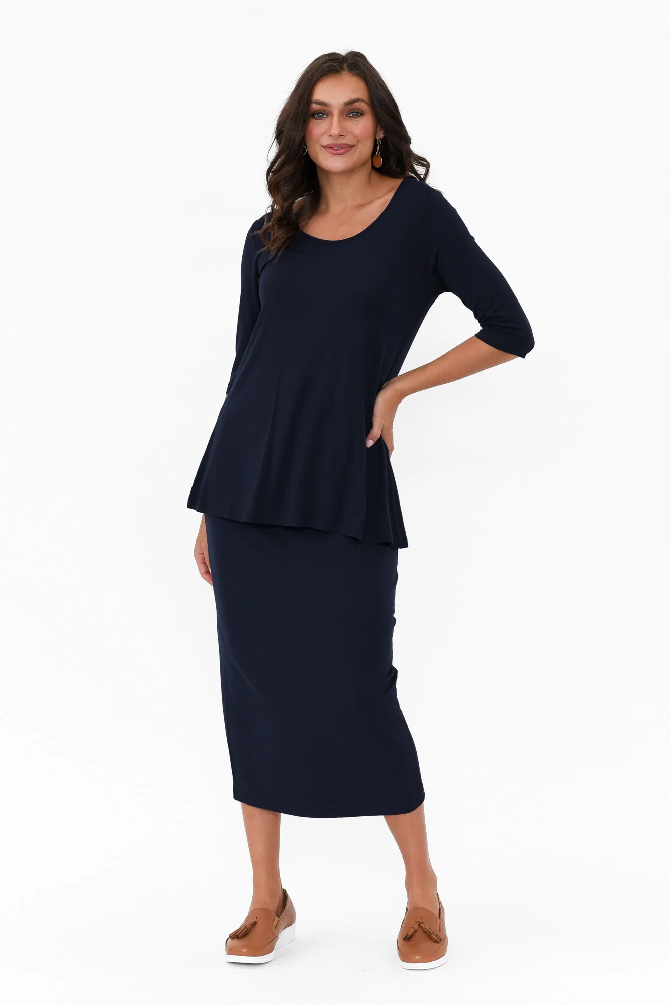 Aretha Navy Bamboo Top