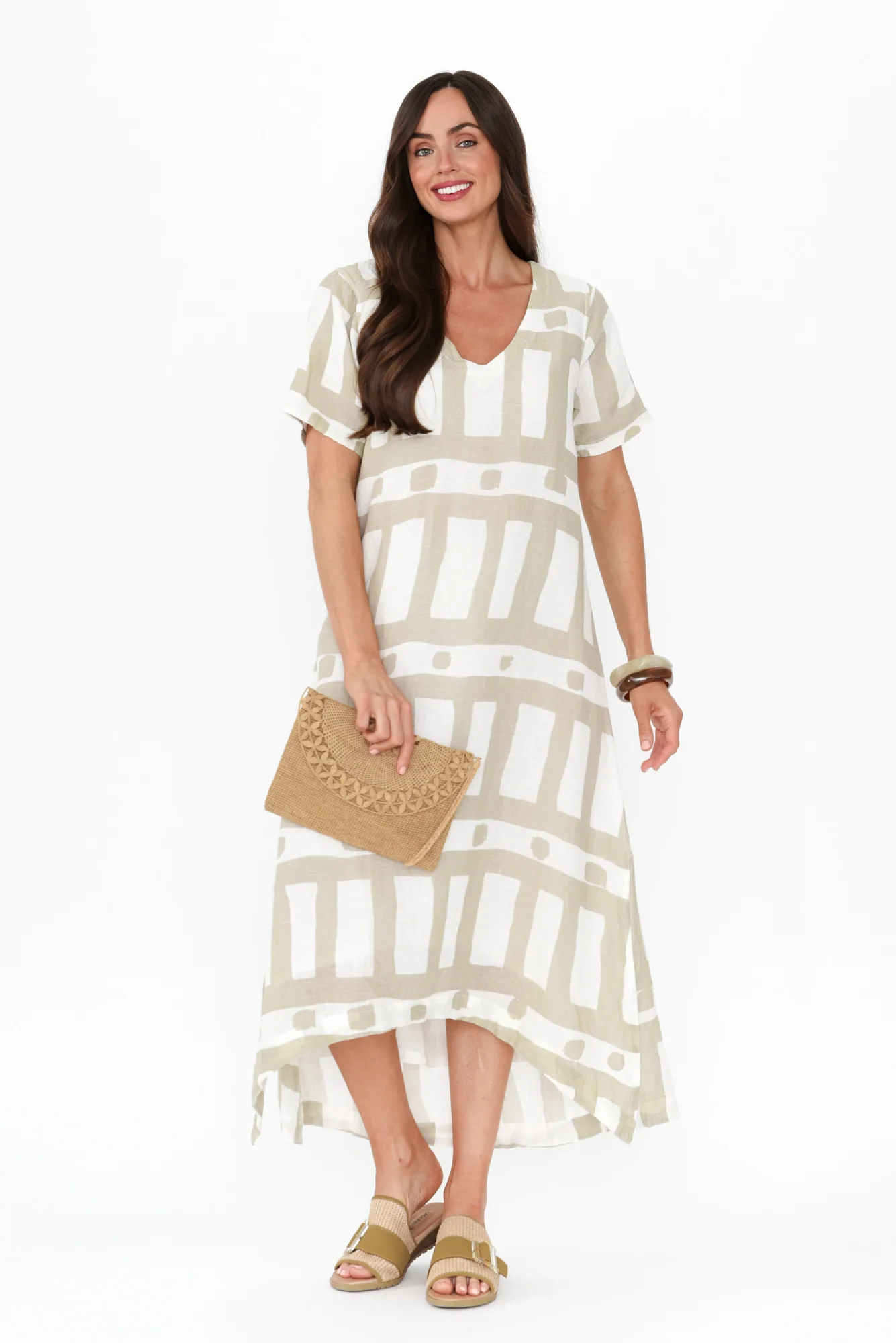 Posie Beige Geo Linen Tee Dress