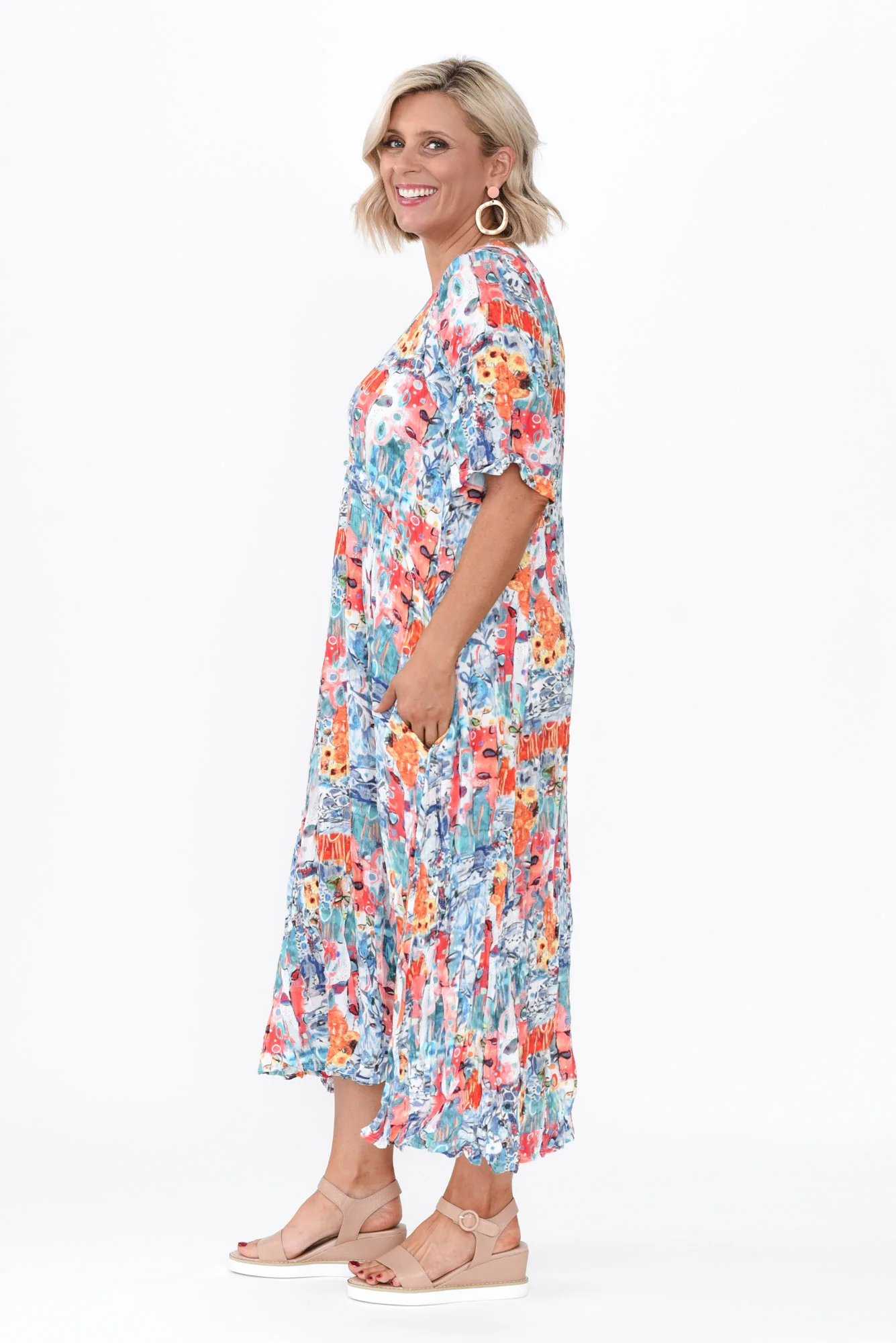 Soraya Blue Garden Linen Blend Dress