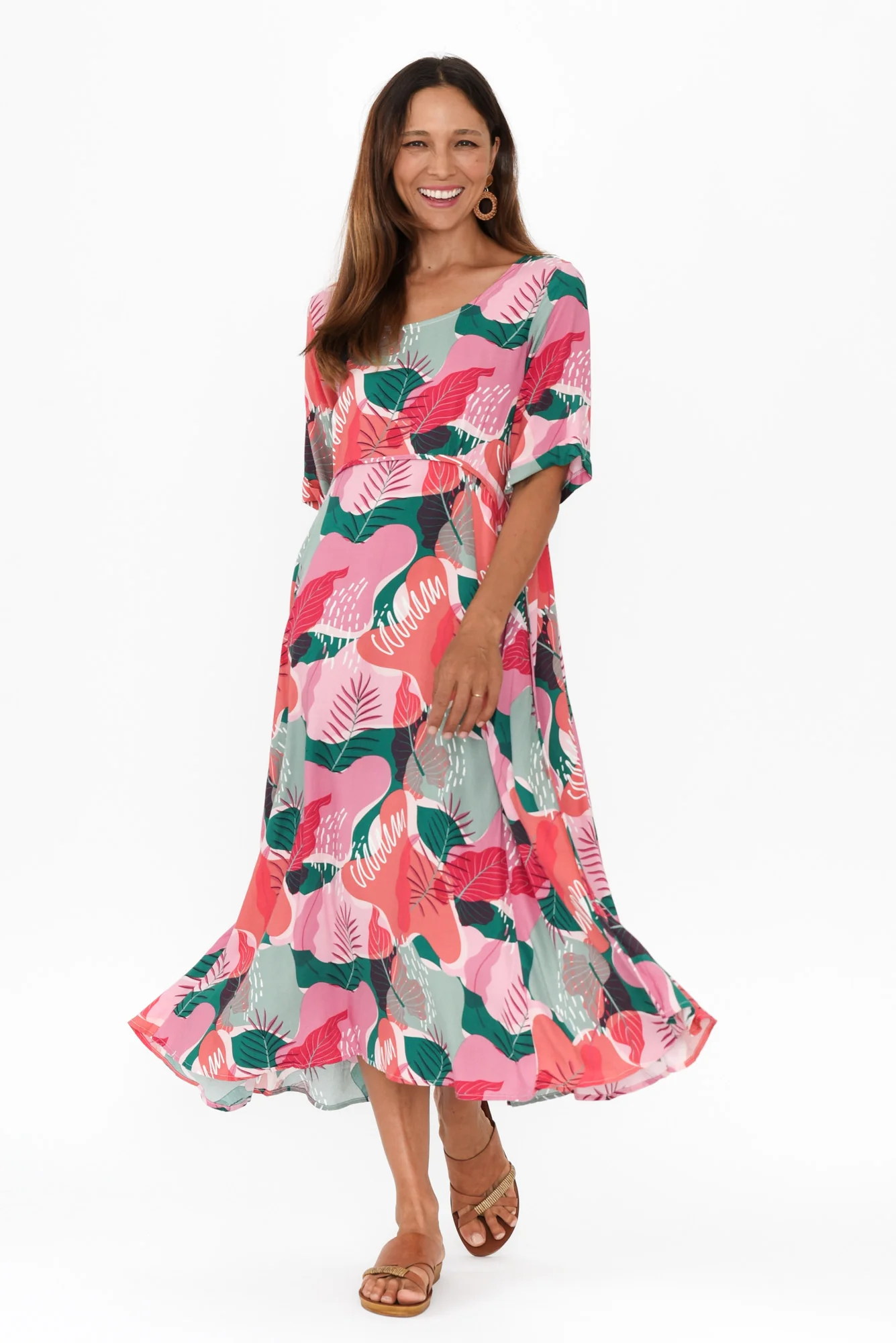 Sula Pink Leaf Pocket Dress