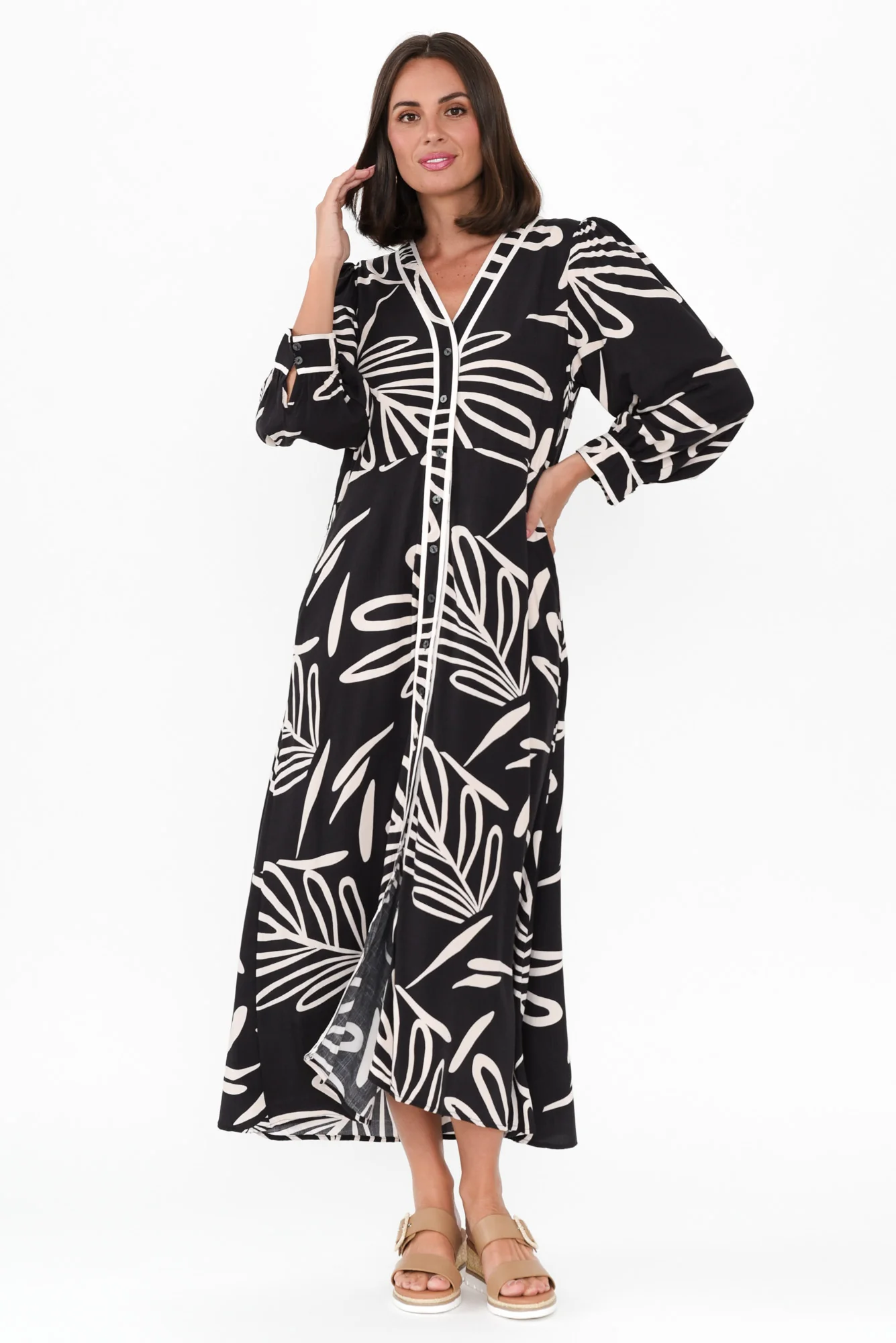 Jaya Black Leaf Tie Dress