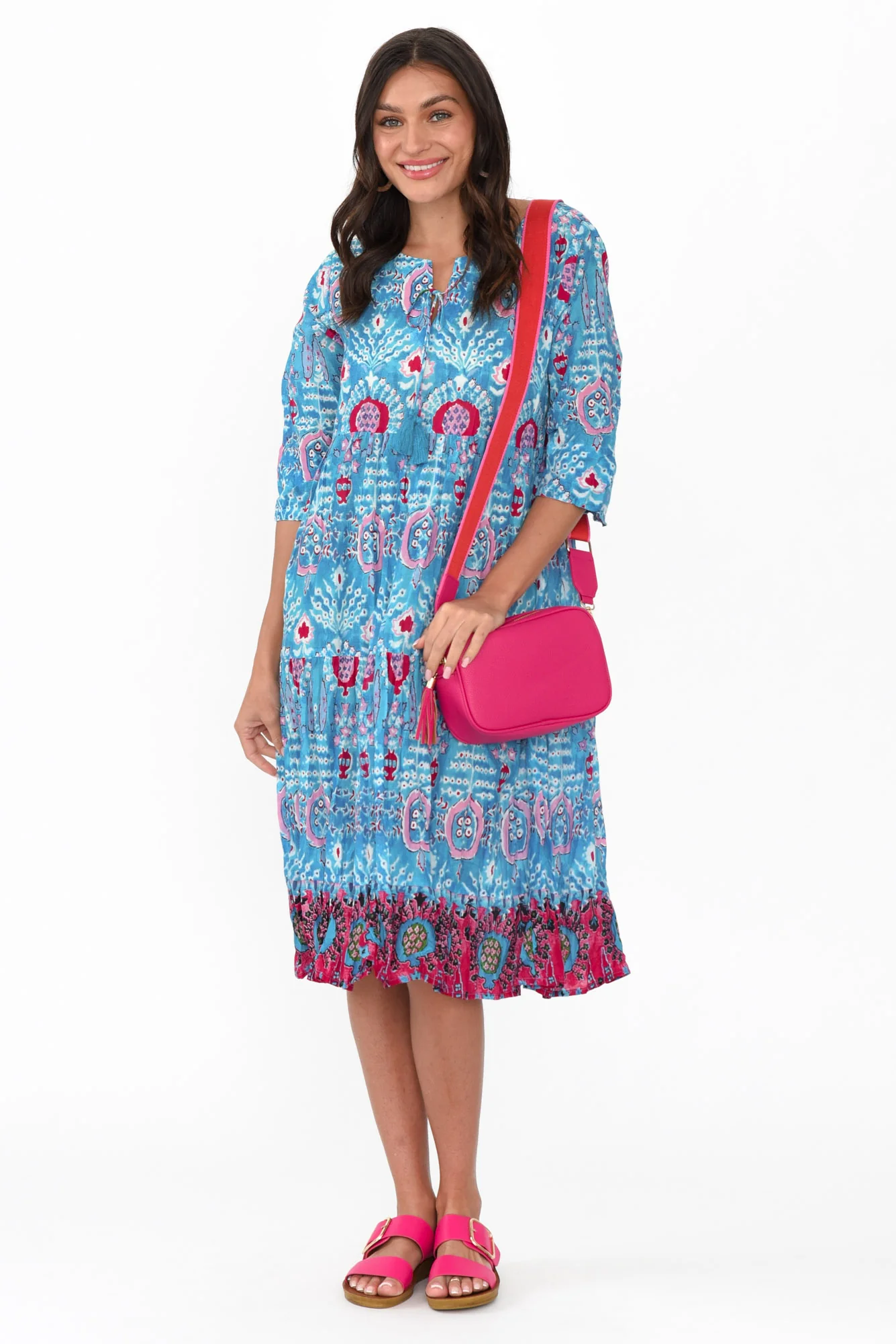 Milana Aqua Motif Crinkle Cotton Dress