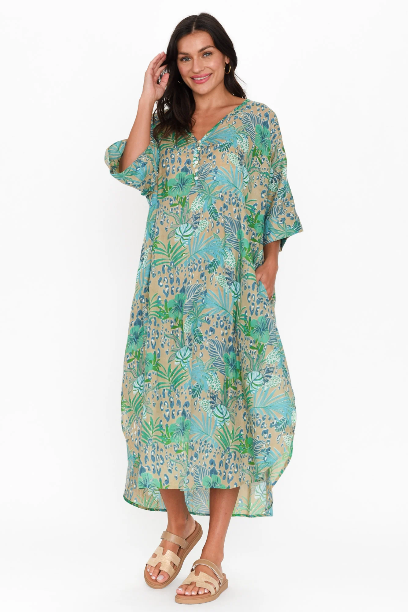 Tella Blue Jungle Cotton Kaftan