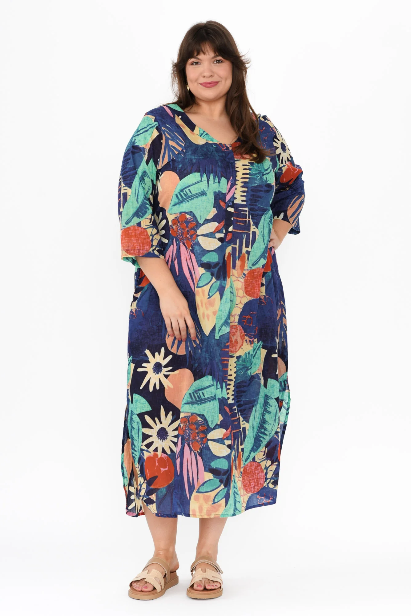 Apia Navy Geo Cotton Maxi Dress