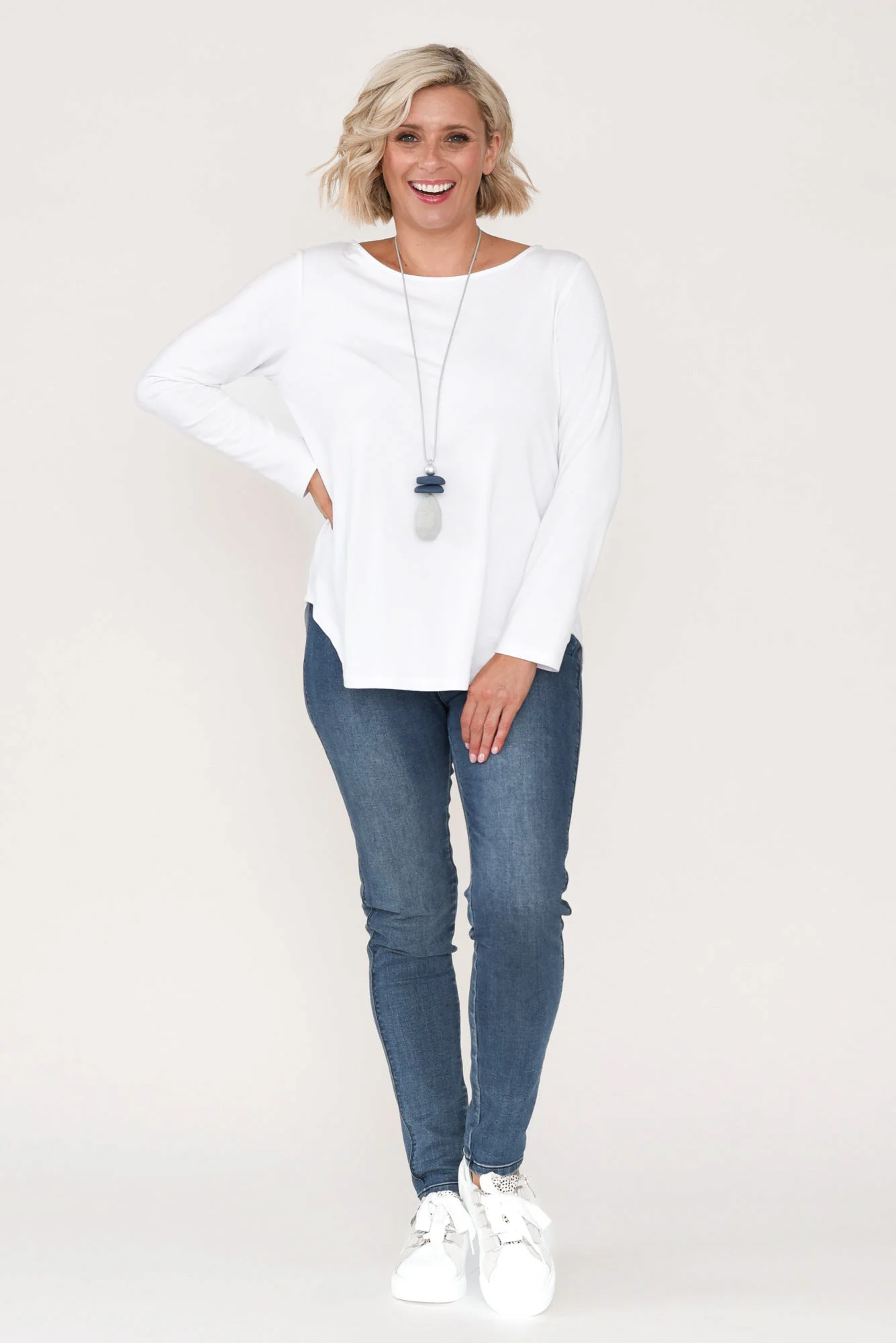 Adele White Long Sleeve Bamboo Tee