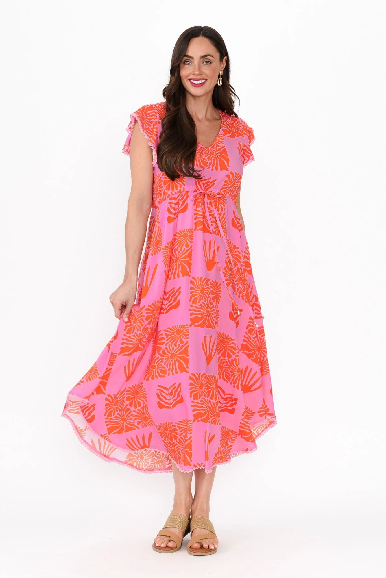 Libby Pink Ripple Midi Dress