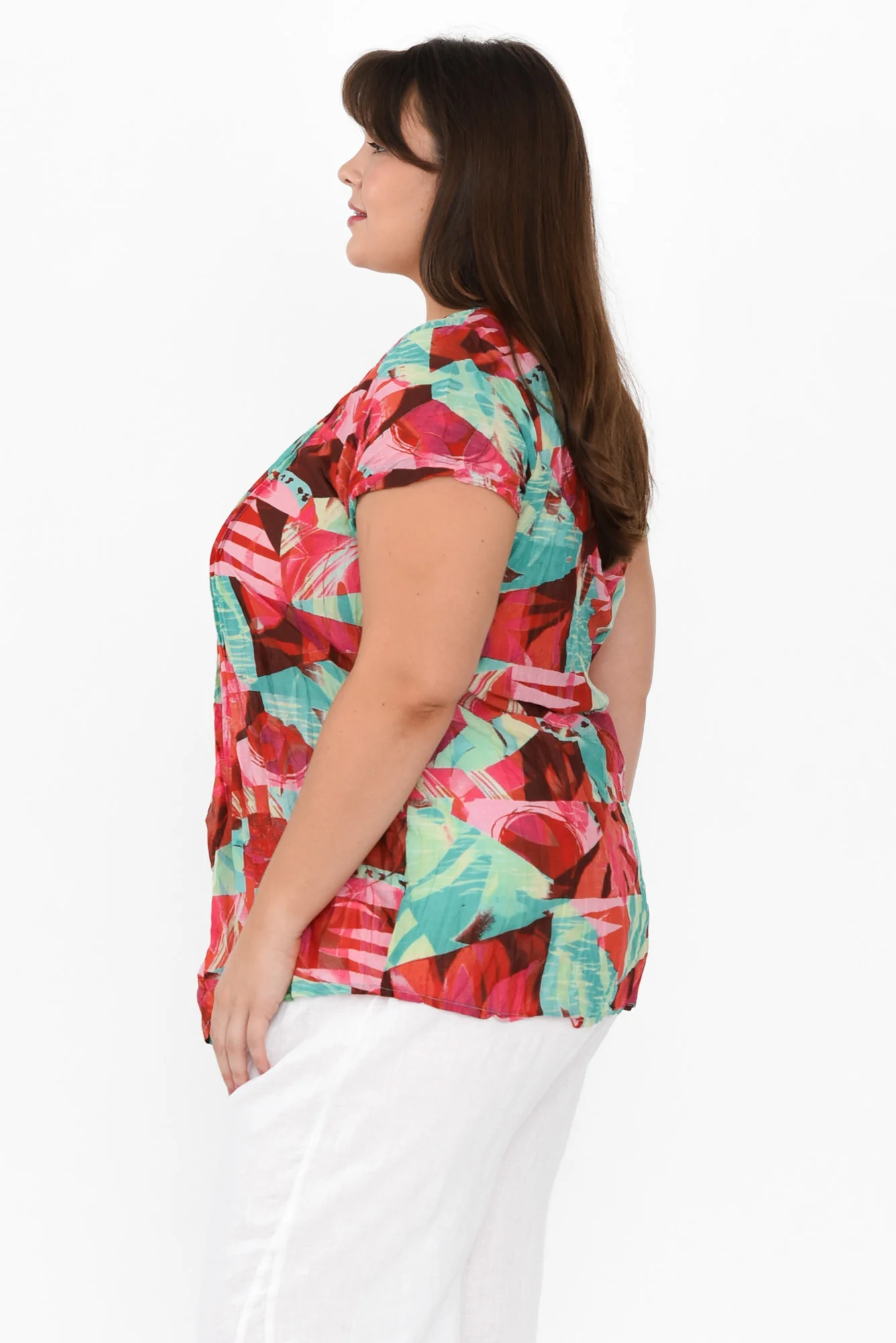 Fia Aqua Leaf Crinkle Cotton Top