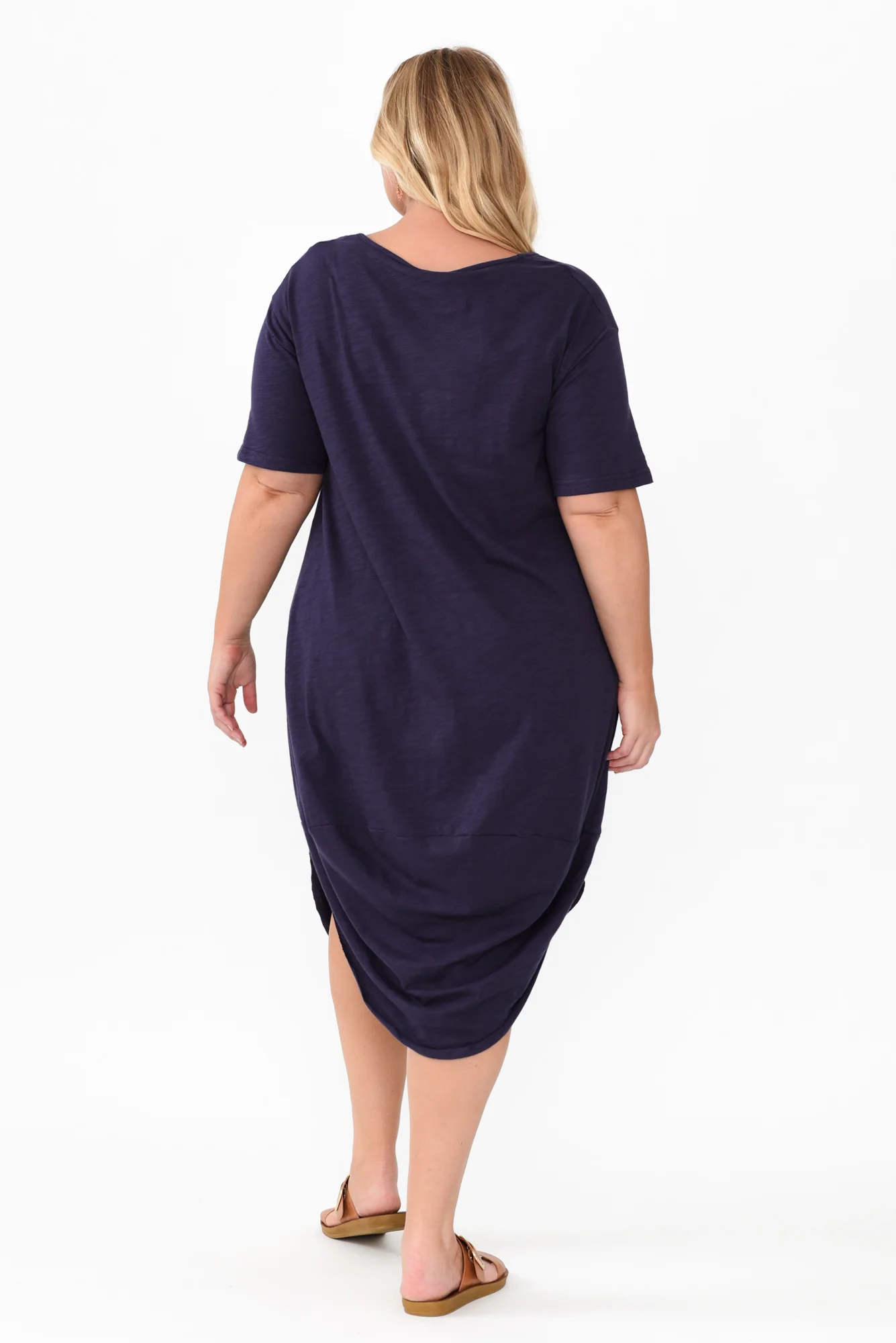 Mita Navy Cotton Slub Scoop Dress