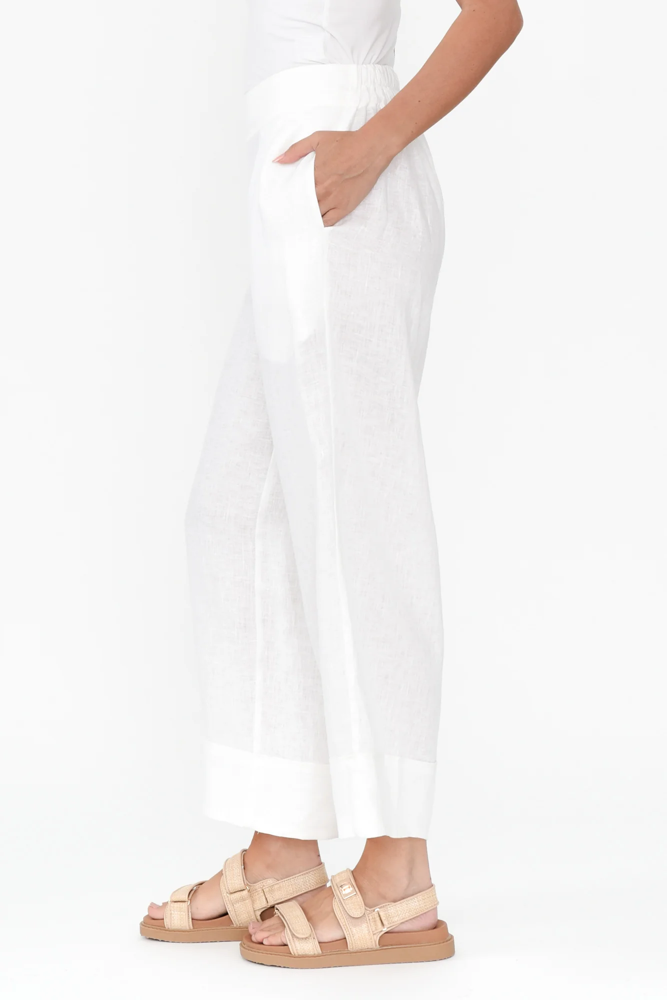 Elgon White Linen Wide Leg Pants