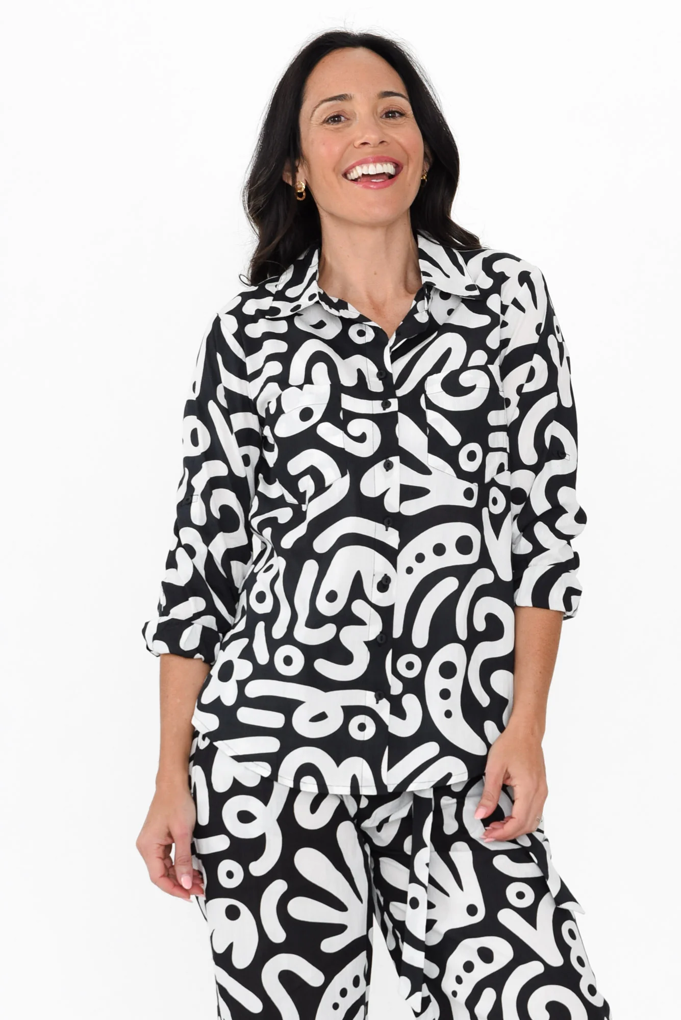 Vale Black Geo Cotton Shirt