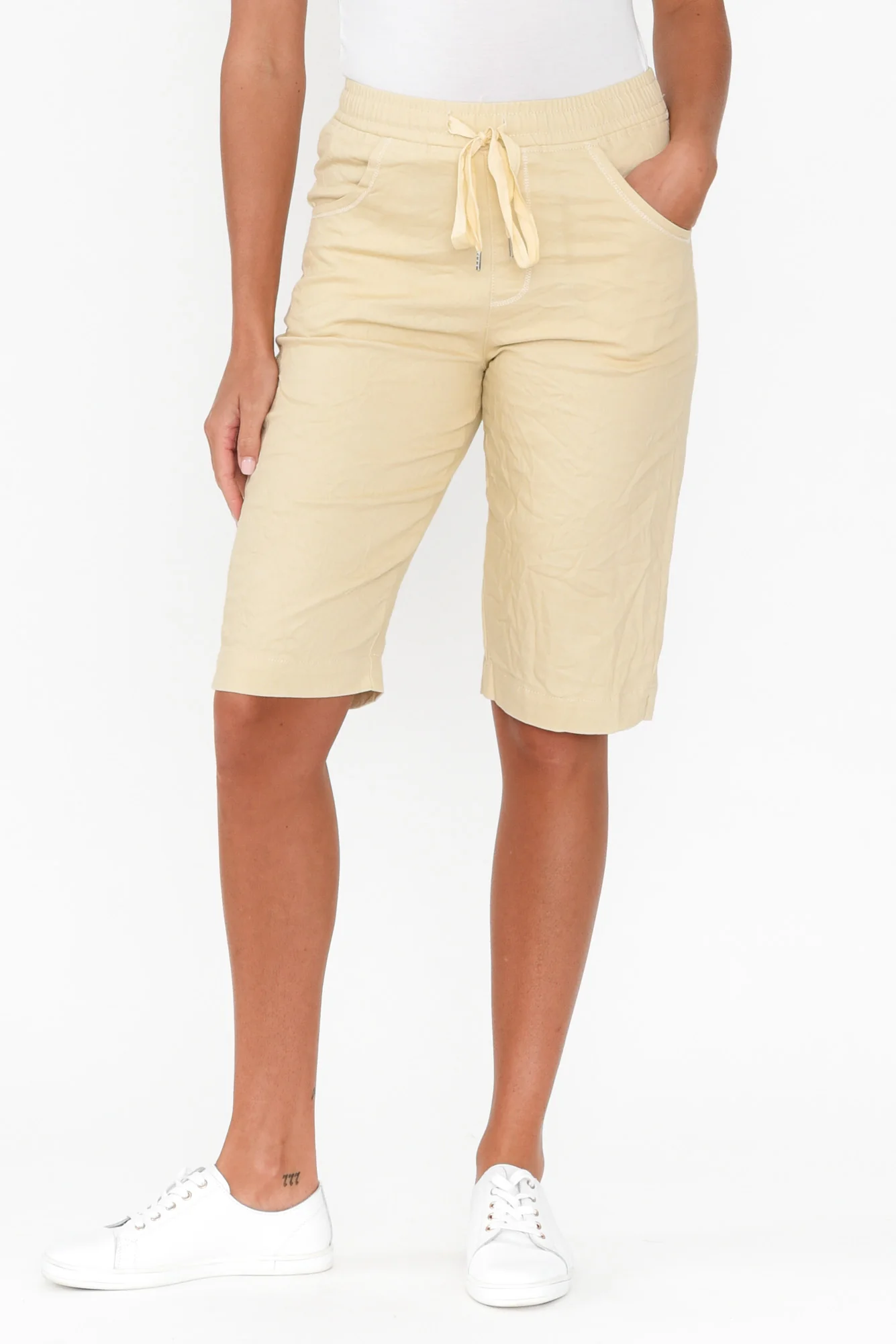 Asha Natural Cotton Blend Drawstring Shorts