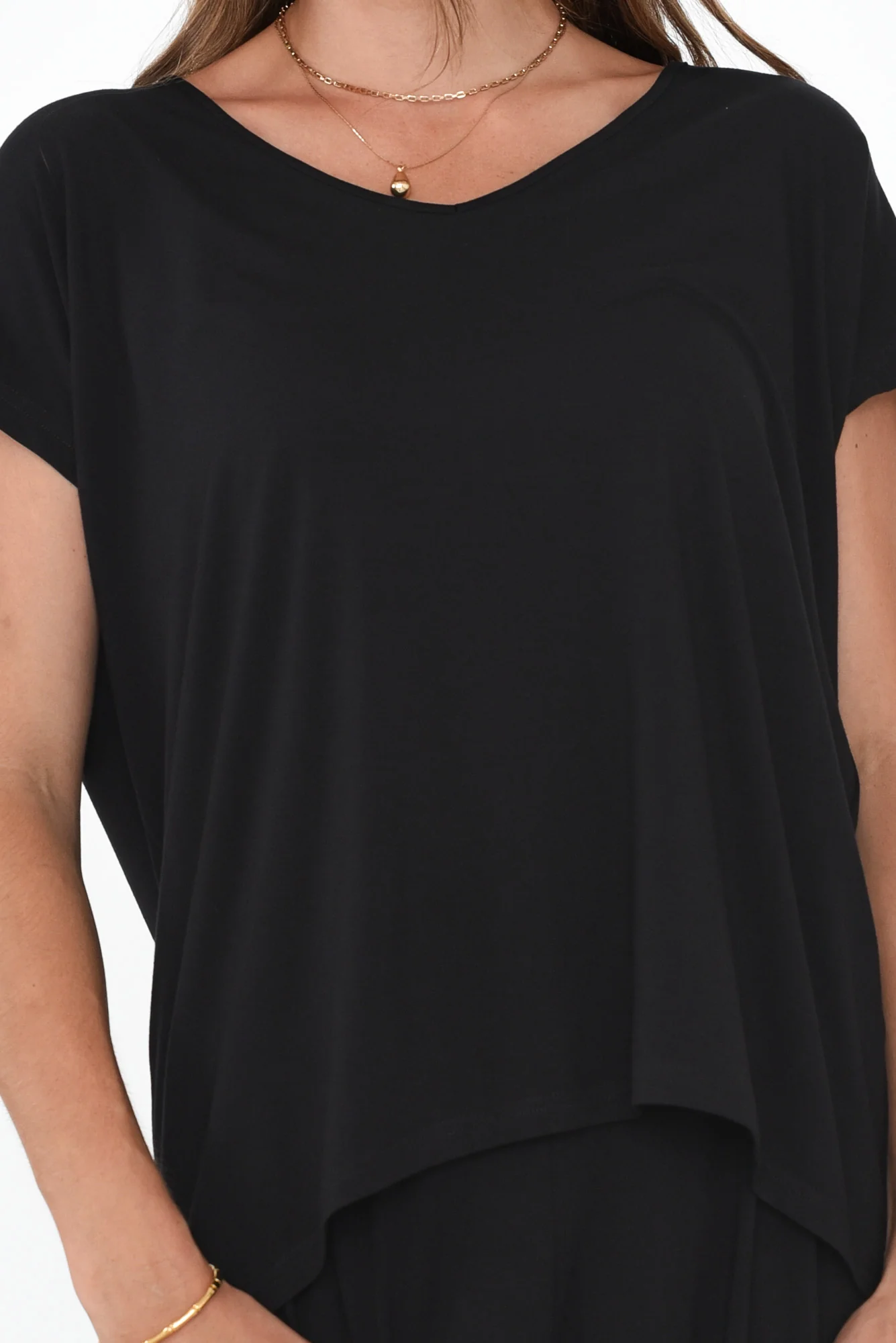 Jenner Black V Neck Tee