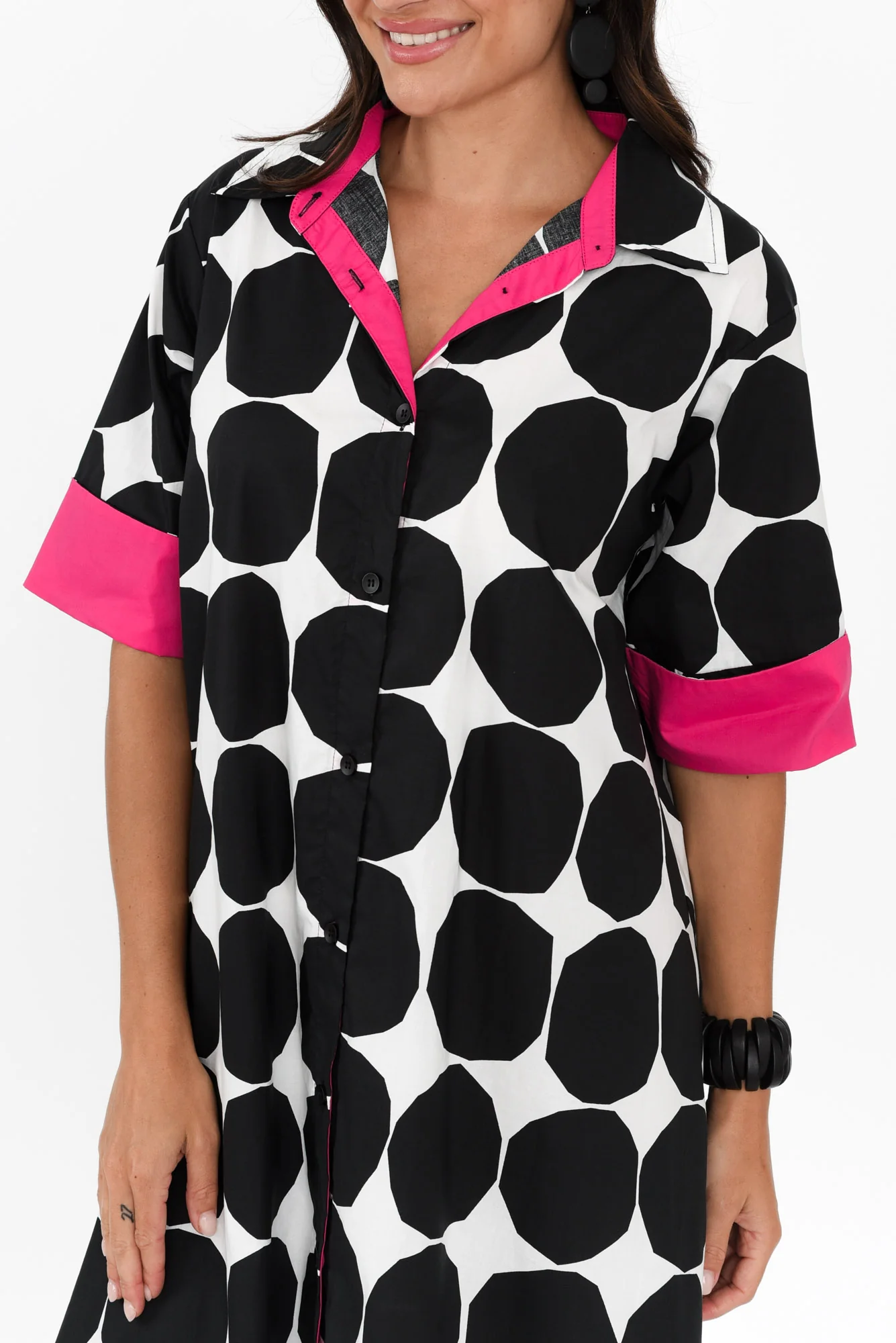 Cardiff Black Abstract Spot Cotton Poplin Dress