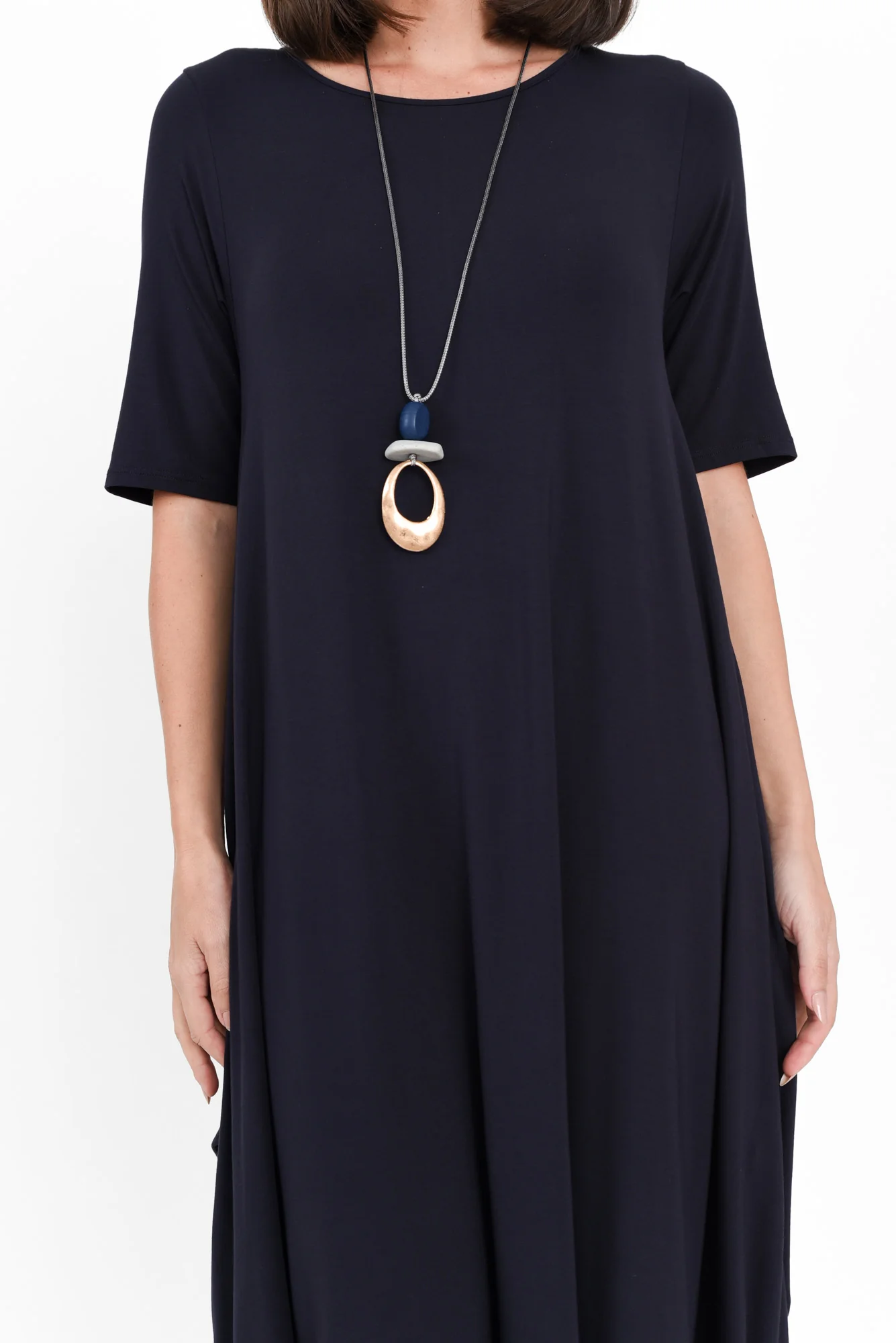 Navy Micro Modal Tri Drape Dress