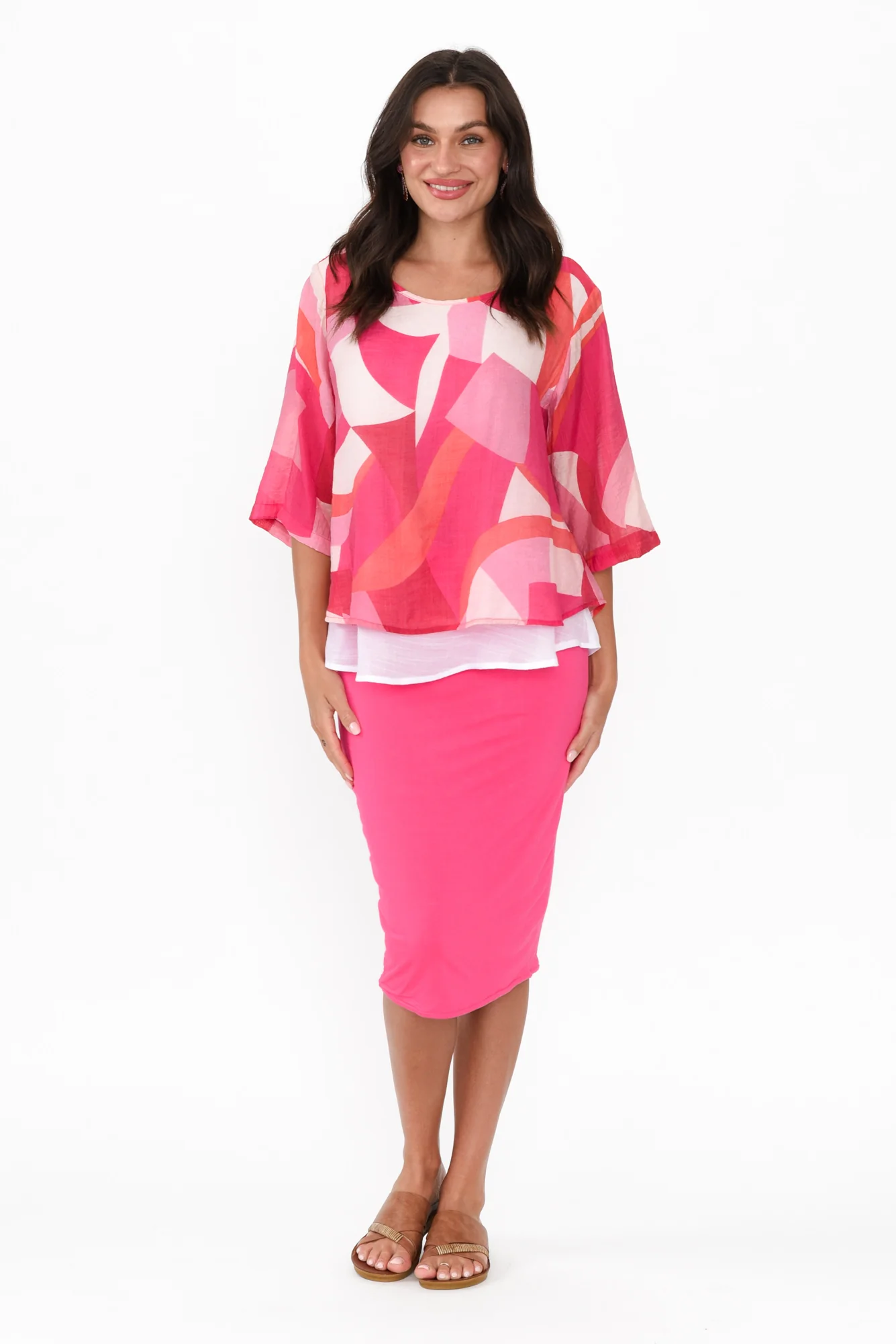 Liora Pink Geo Layered Top